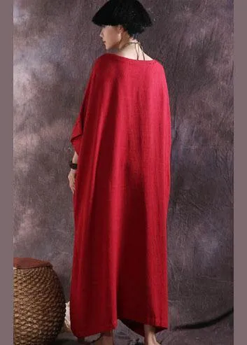 100% solid color cotton quilting clothes Catwalk red o neck Dresses summer