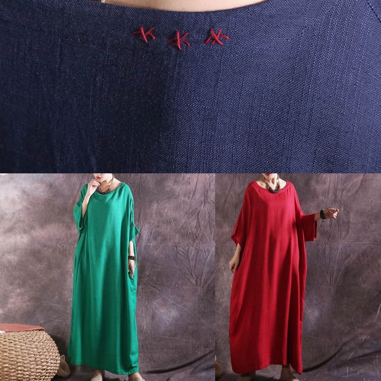 100% solid color cotton quilting clothes Catwalk red o neck Dresses summer
