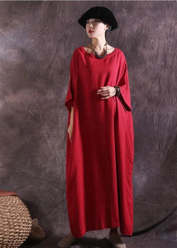 100% solid color cotton quilting clothes Catwalk red o neck Dresses summer