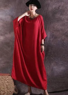 100% solid color cotton quilting clothes Catwalk red o neck Dresses summer