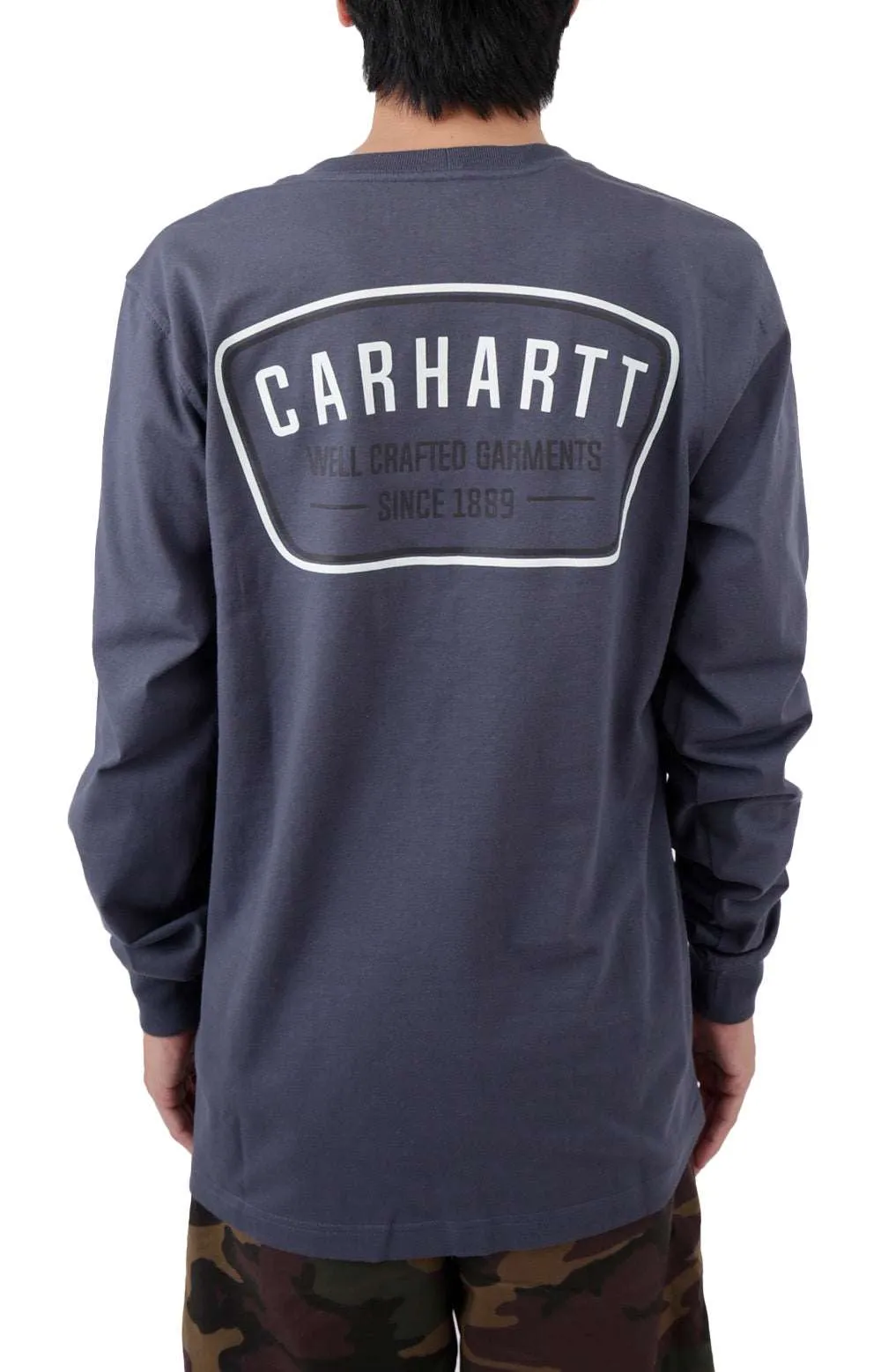 (105425) Relaxed Fit Heavyweight Long Sleeve Pocket Crafted Graphic T-Shirt - Bluestone