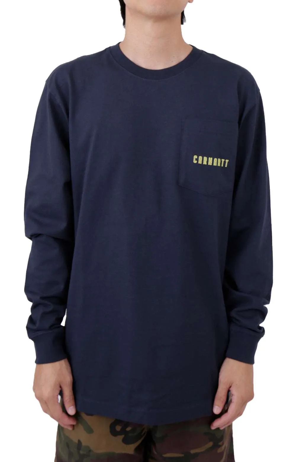 (105426) Loose Fit Heavyweight Long Sleeve Pocket Tough Graphic T-Shirt - Navy