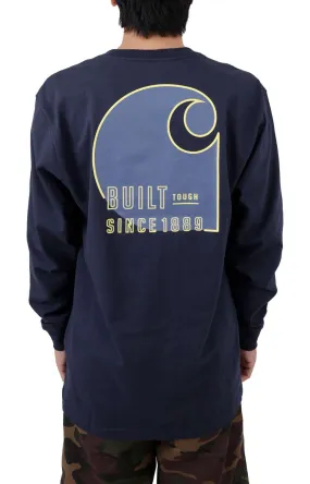 (105426) Loose Fit Heavyweight Long Sleeve Pocket Tough Graphic T-Shirt - Navy