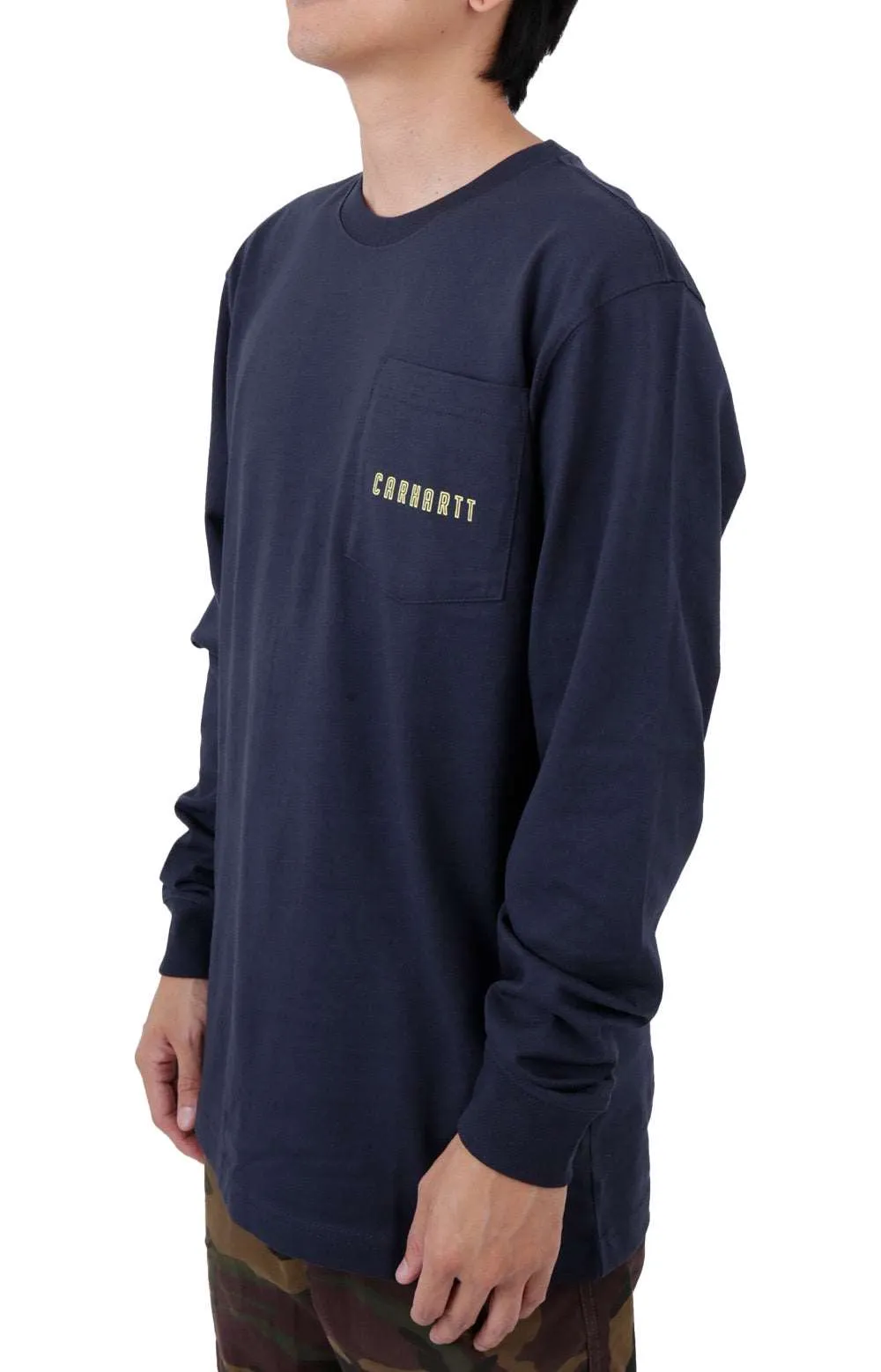 (105426) Loose Fit Heavyweight Long Sleeve Pocket Tough Graphic T-Shirt - Navy