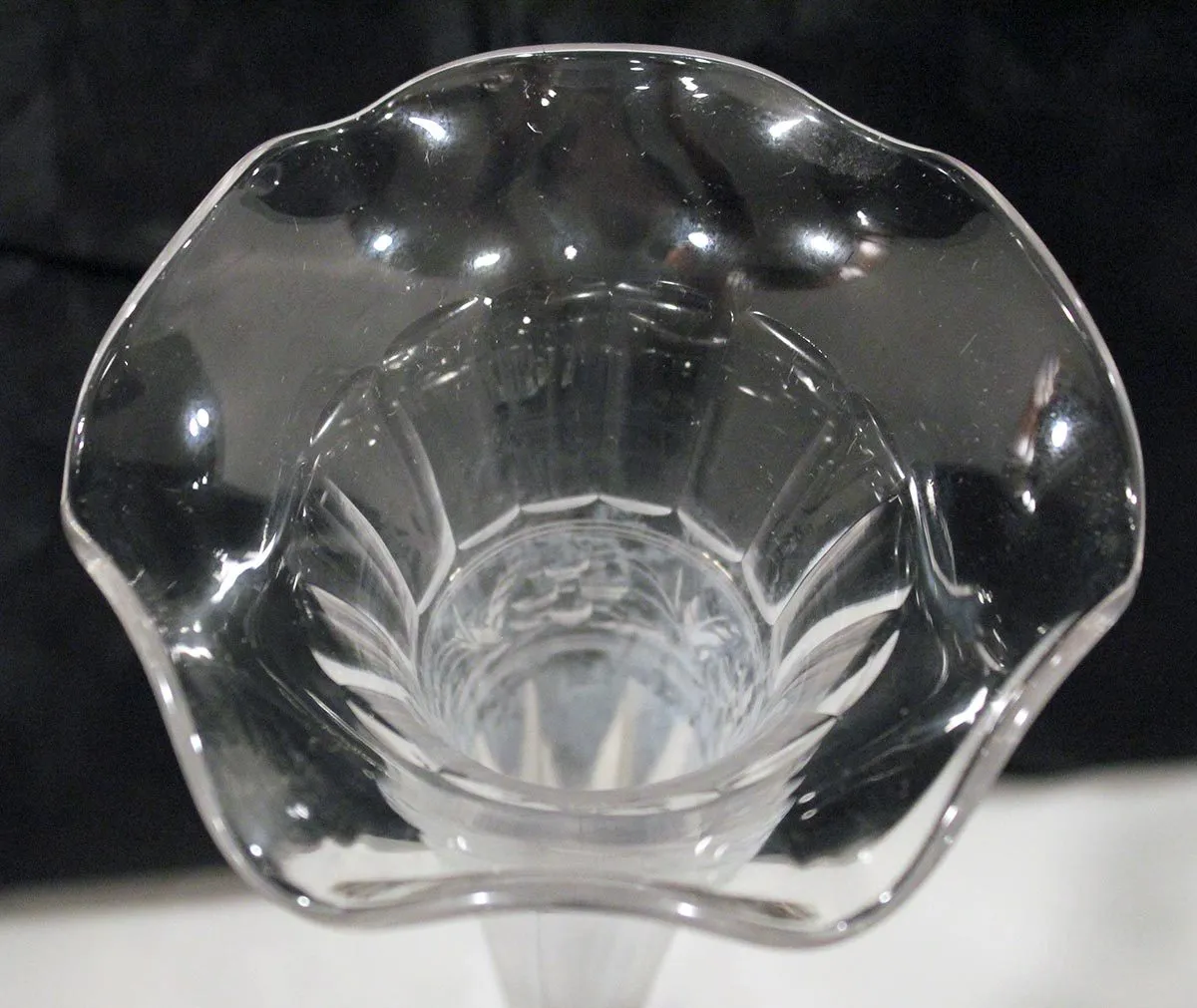 1899 DOMINICK & HAFF 13 1/2" STERLING & GLASS RIPPLED RIM SHELL FORM FEET VASE