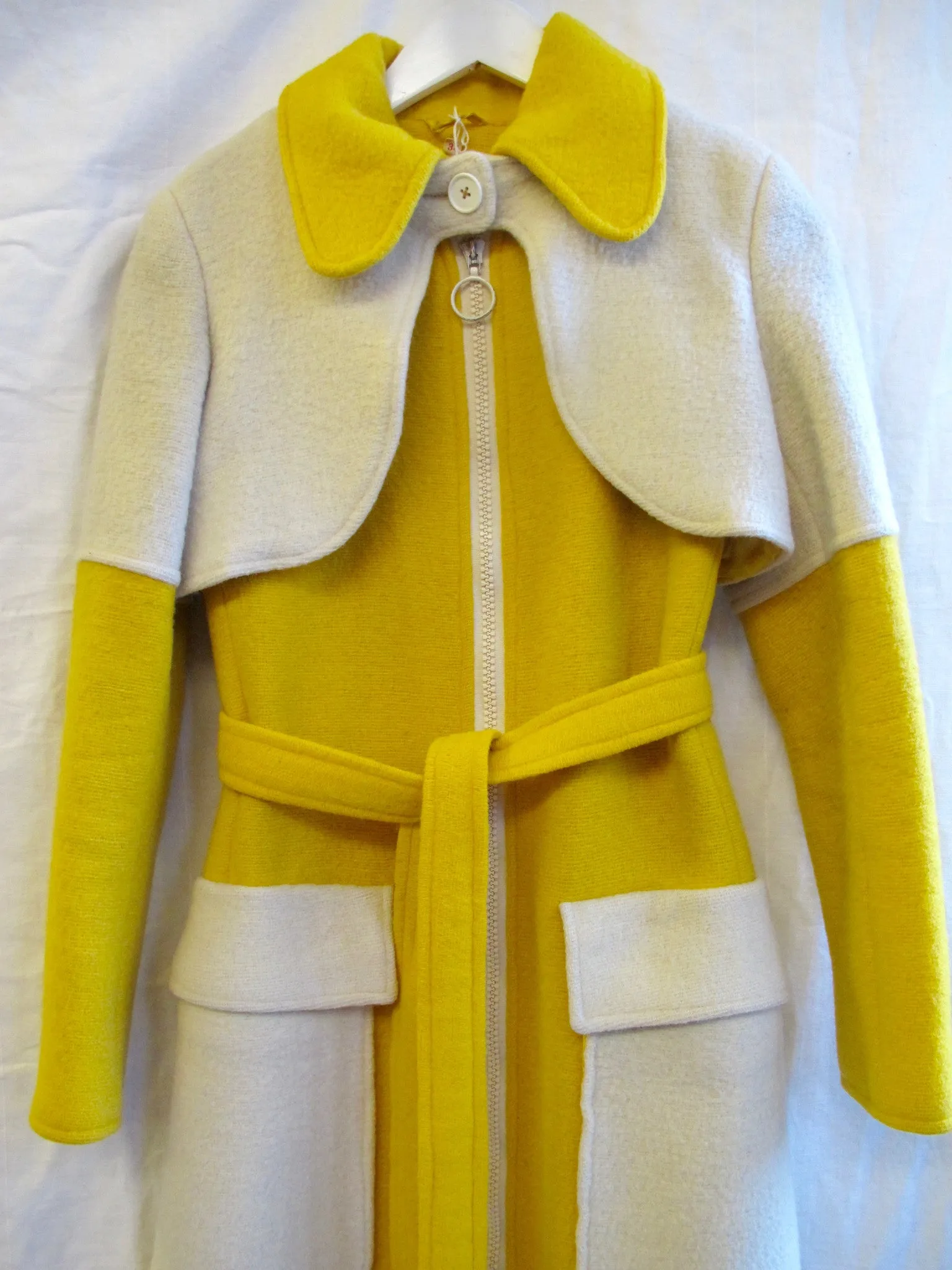1960's Mod Cream and Yellow Boiled Wool Coat - SOLD