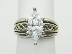 2ct Marquise CZ Sterling Silver Filigree Ring Size 6
