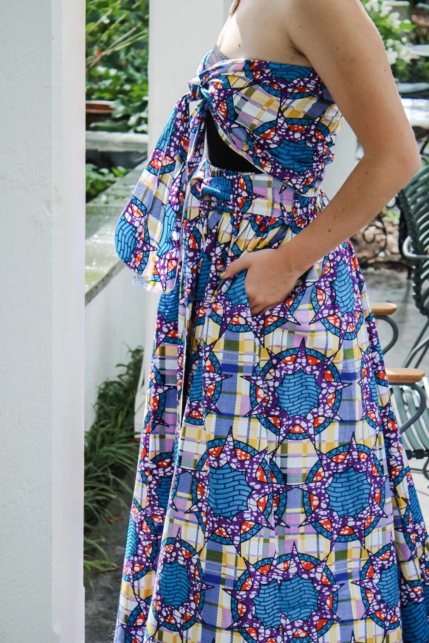 African Wax Cotton Skirt- Purple/ Blue