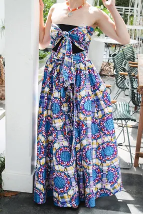 African Wax Cotton Skirt- Purple/ Blue
