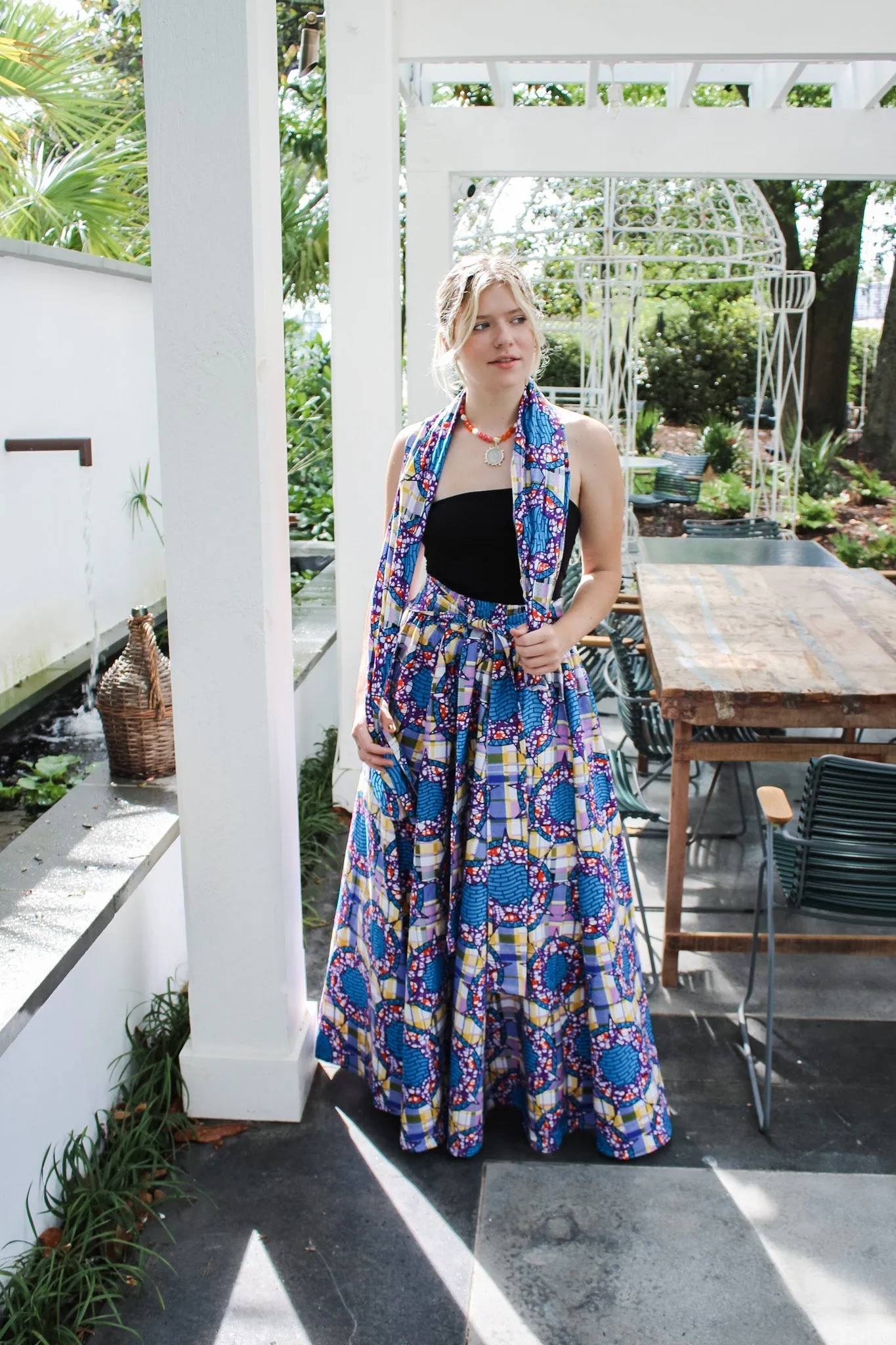 African Wax Cotton Skirt- Purple/ Blue