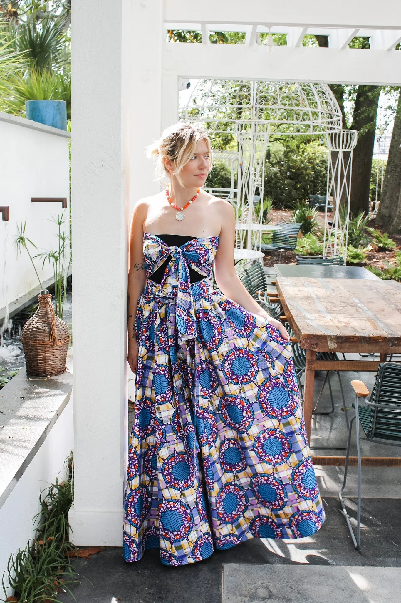 African Wax Cotton Skirt- Purple/ Blue