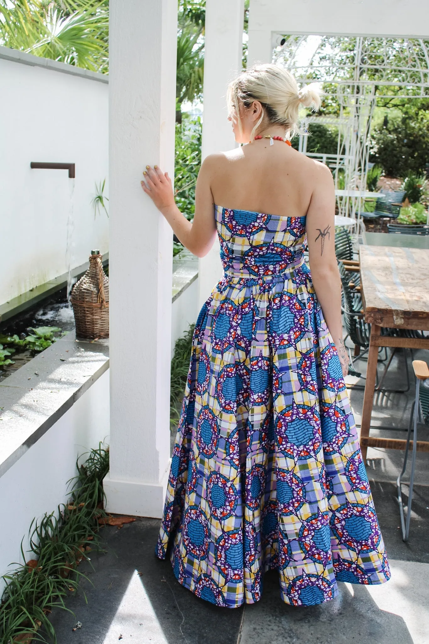 African Wax Cotton Skirt- Purple/ Blue
