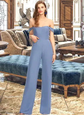 Alissa Jumpsuit/Pantsuit Off-the-Shoulder Floor-Length Chiffon Bridesmaid Dress With Pockets SWKP0013010