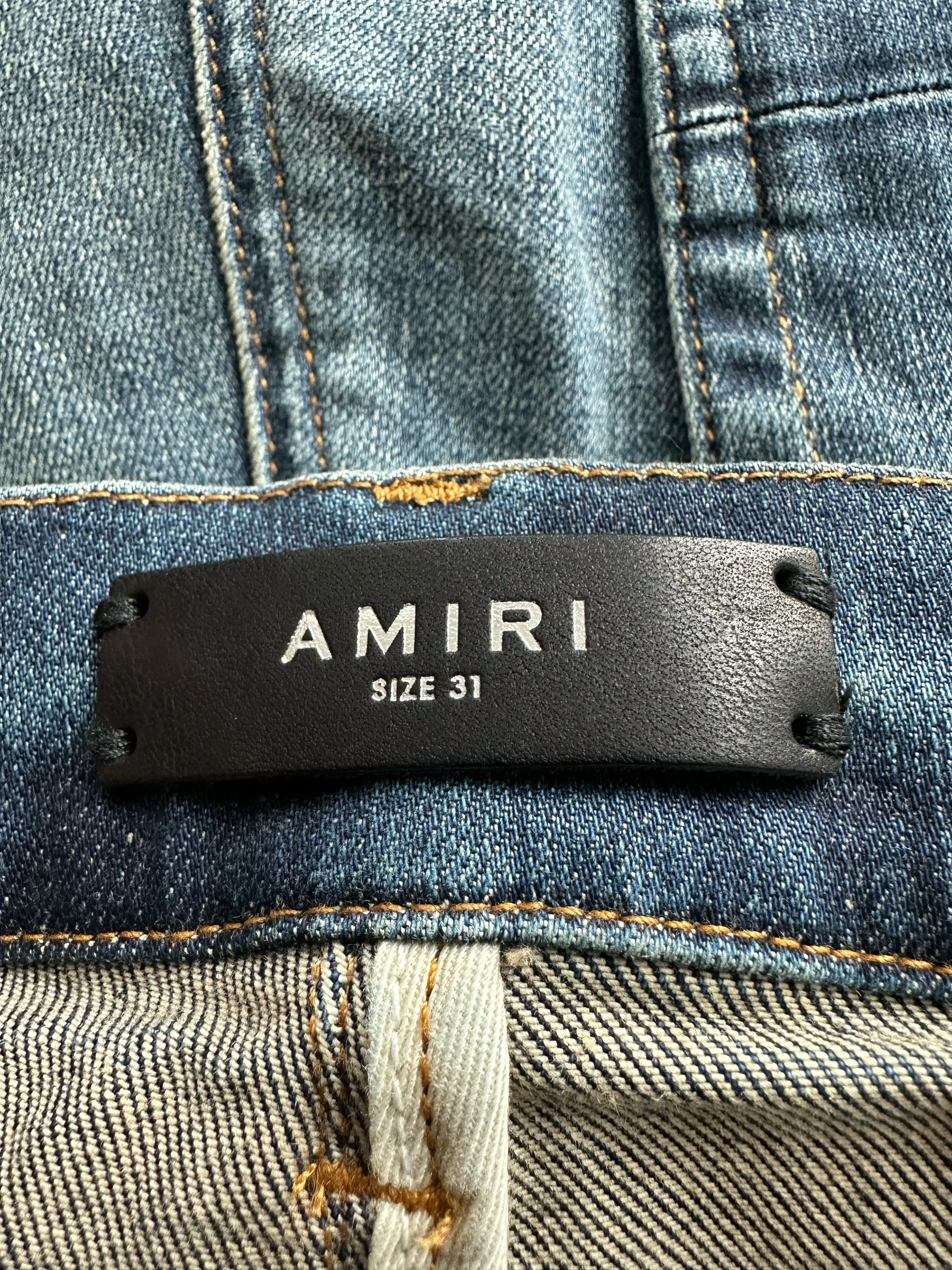 Amiri Deep Classic Indigo Red Bandana MX1 Distressed Jeans