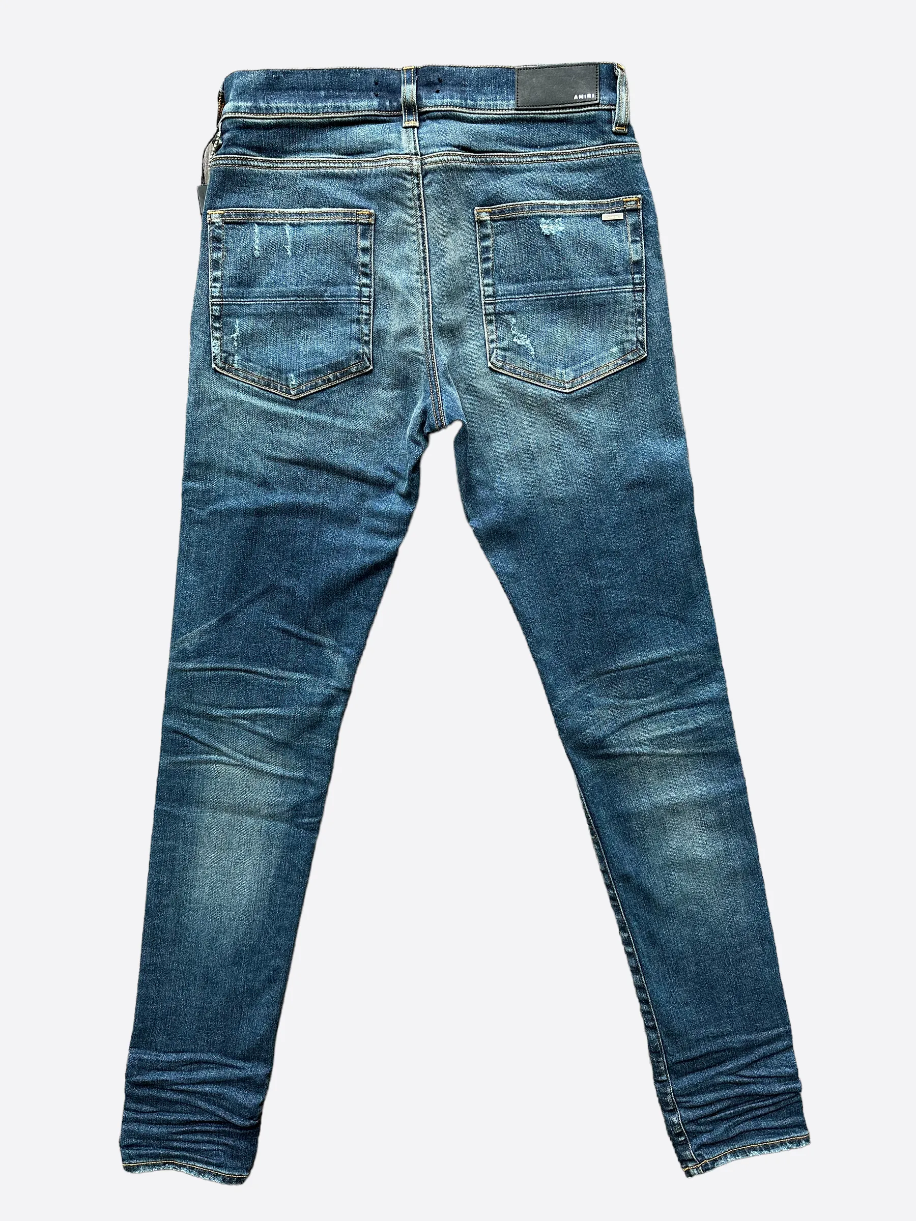Amiri Deep Classic Indigo Red Bandana MX1 Distressed Jeans