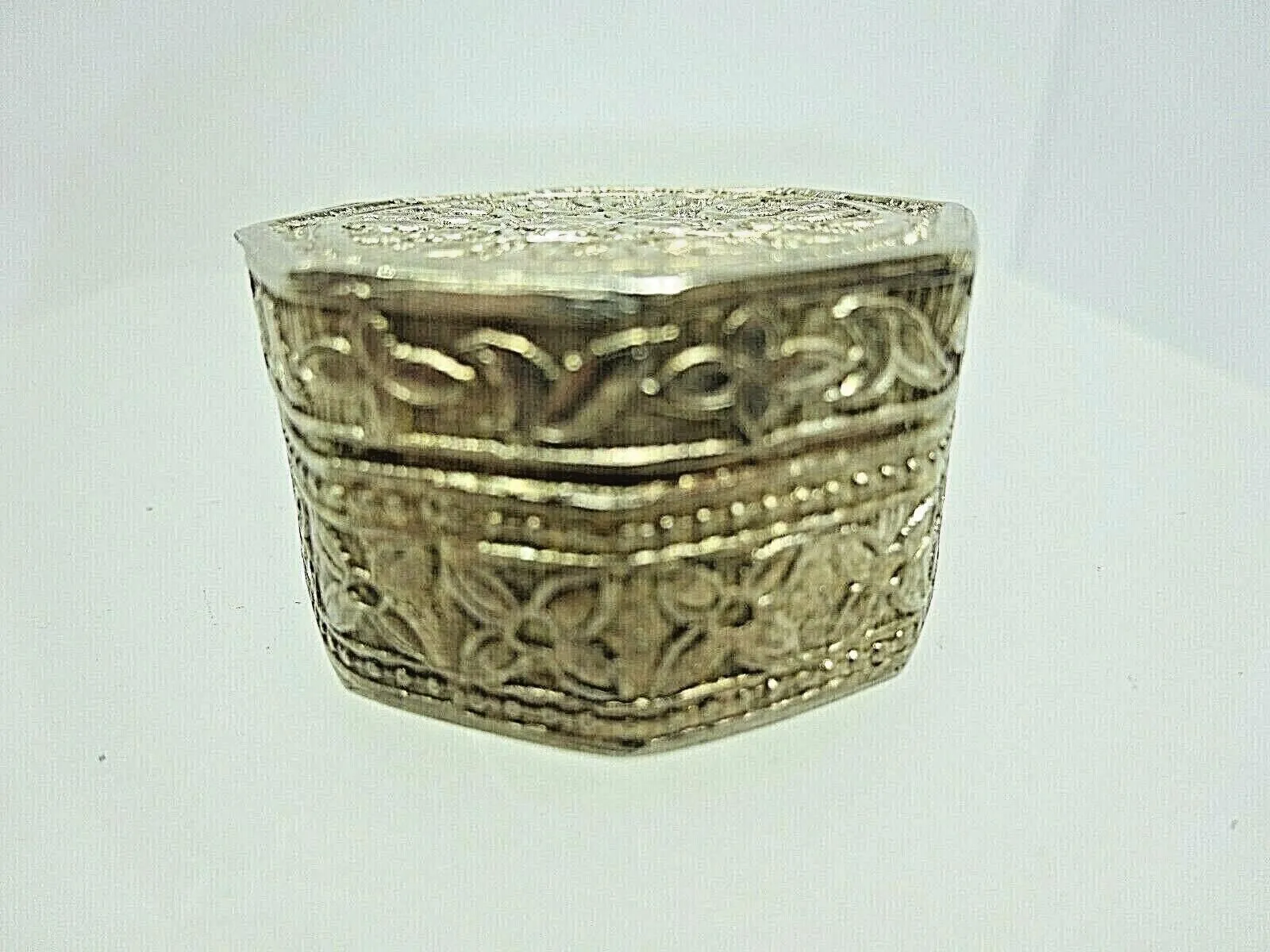 Antique Octagon Shaped Floral Sterling Silver Pill Trinket Box
