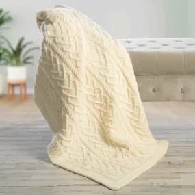 Aran Knit Wool Heart Throw Blanket