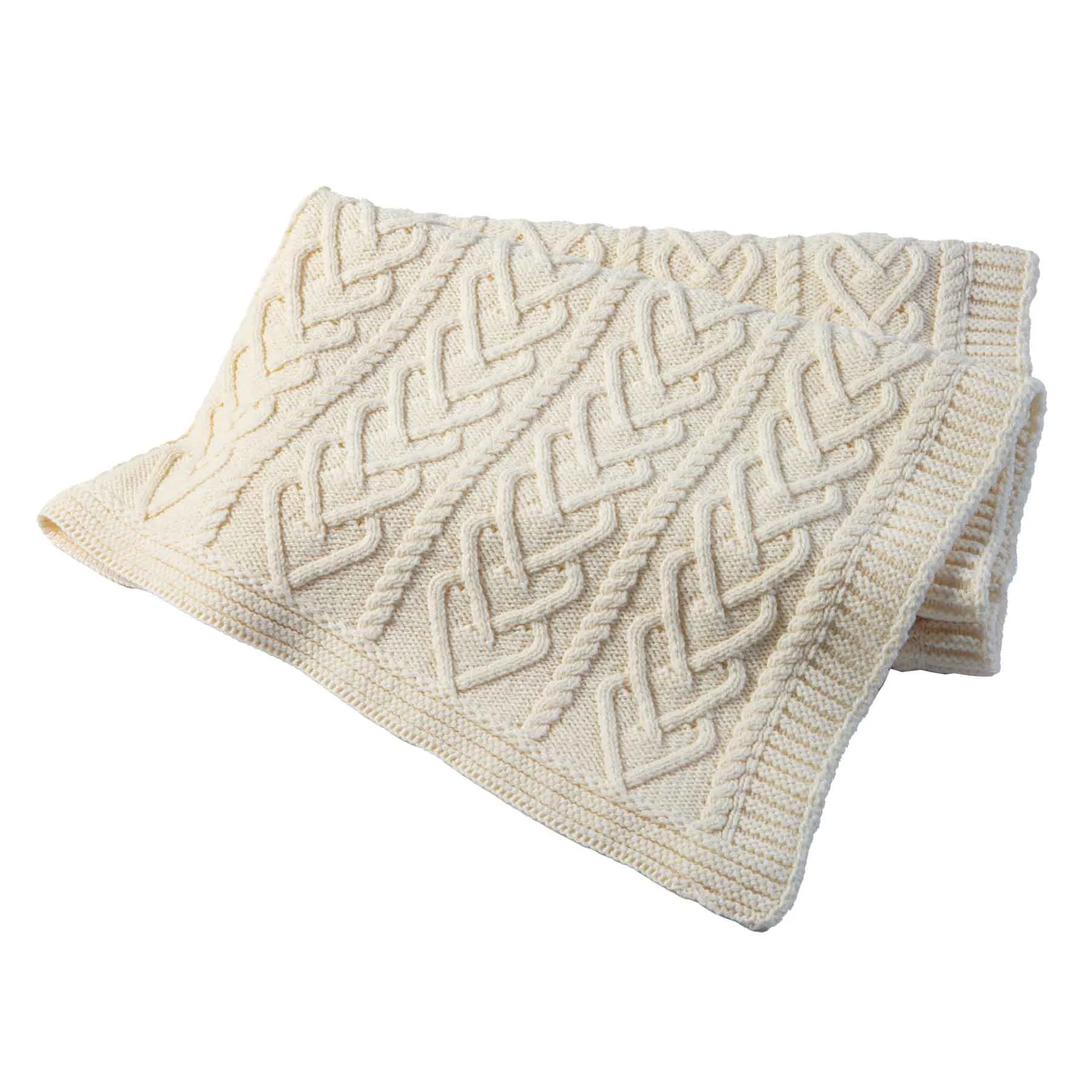 Aran Knit Wool Heart Throw Blanket