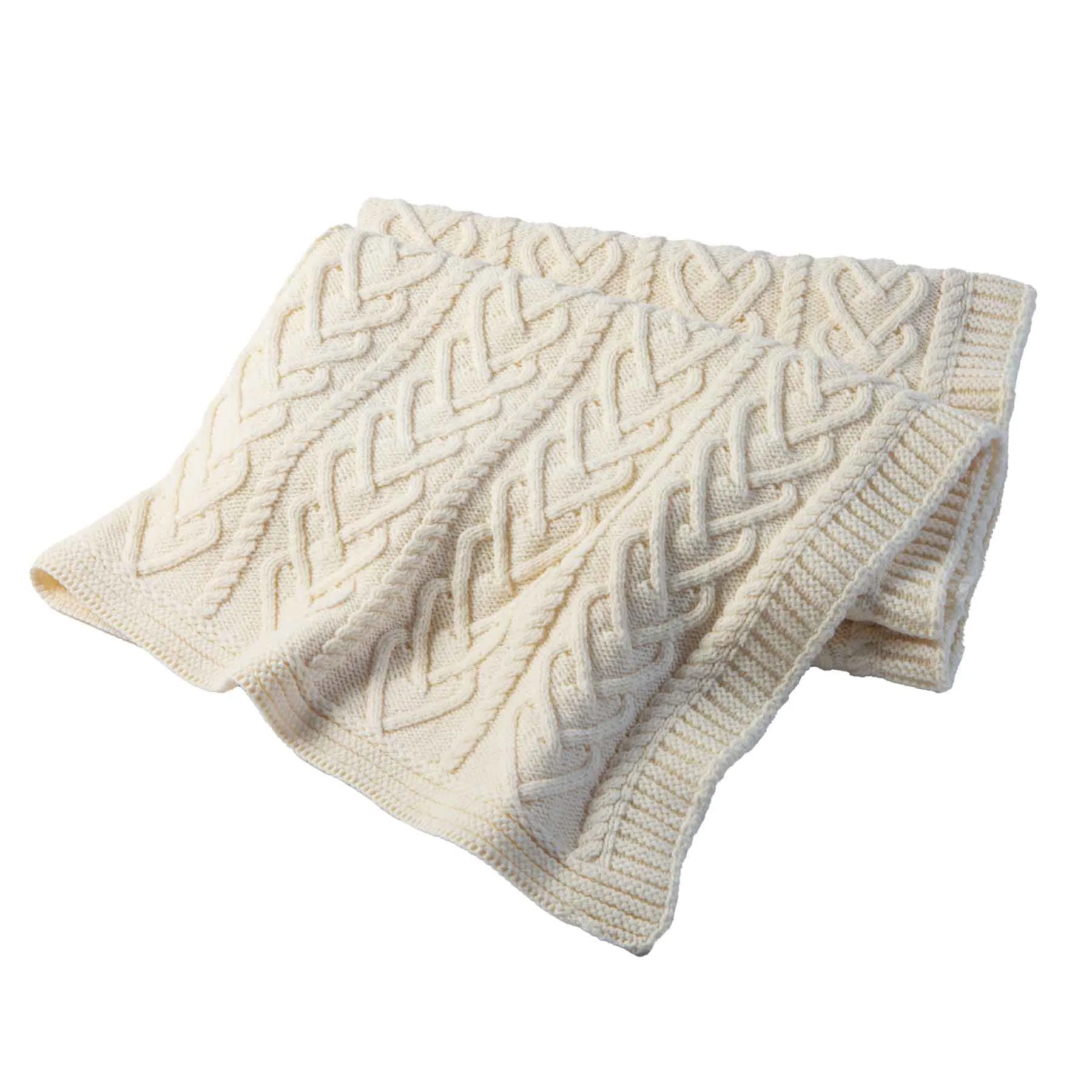 Aran Knit Wool Heart Throw Blanket