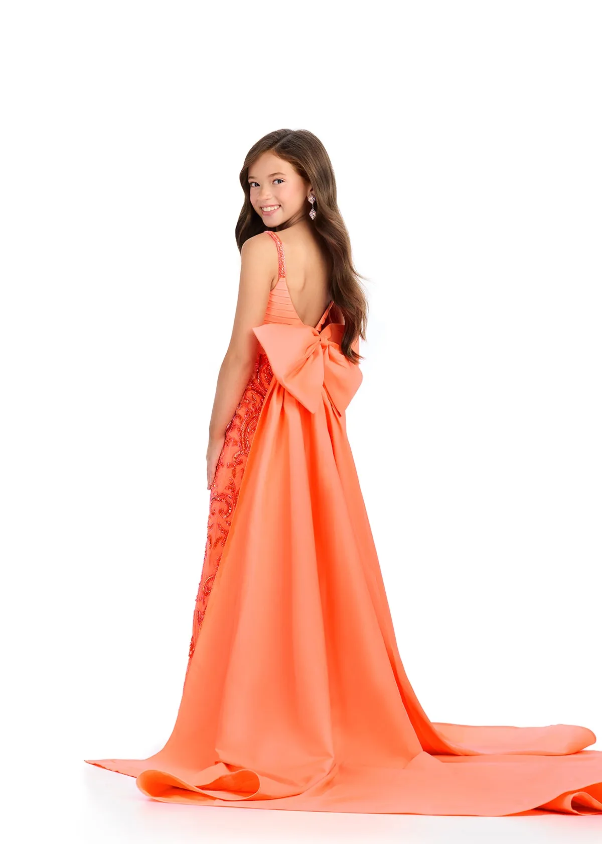 Ashley Lauren Kids 8292 Girls Beaded Pageant Jumpsuit Bow Cape Overskirt Formal Sequin Fun Fashion