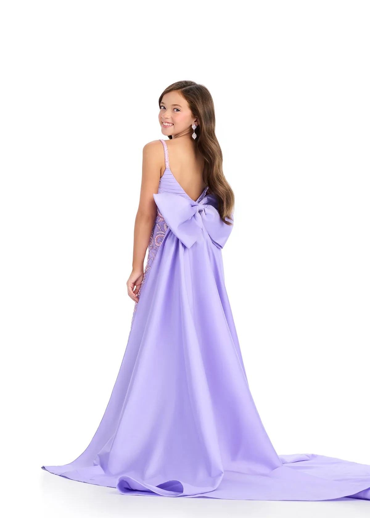 Ashley Lauren Kids 8292 Girls Beaded Pageant Jumpsuit Bow Cape Overskirt Formal Sequin Fun Fashion