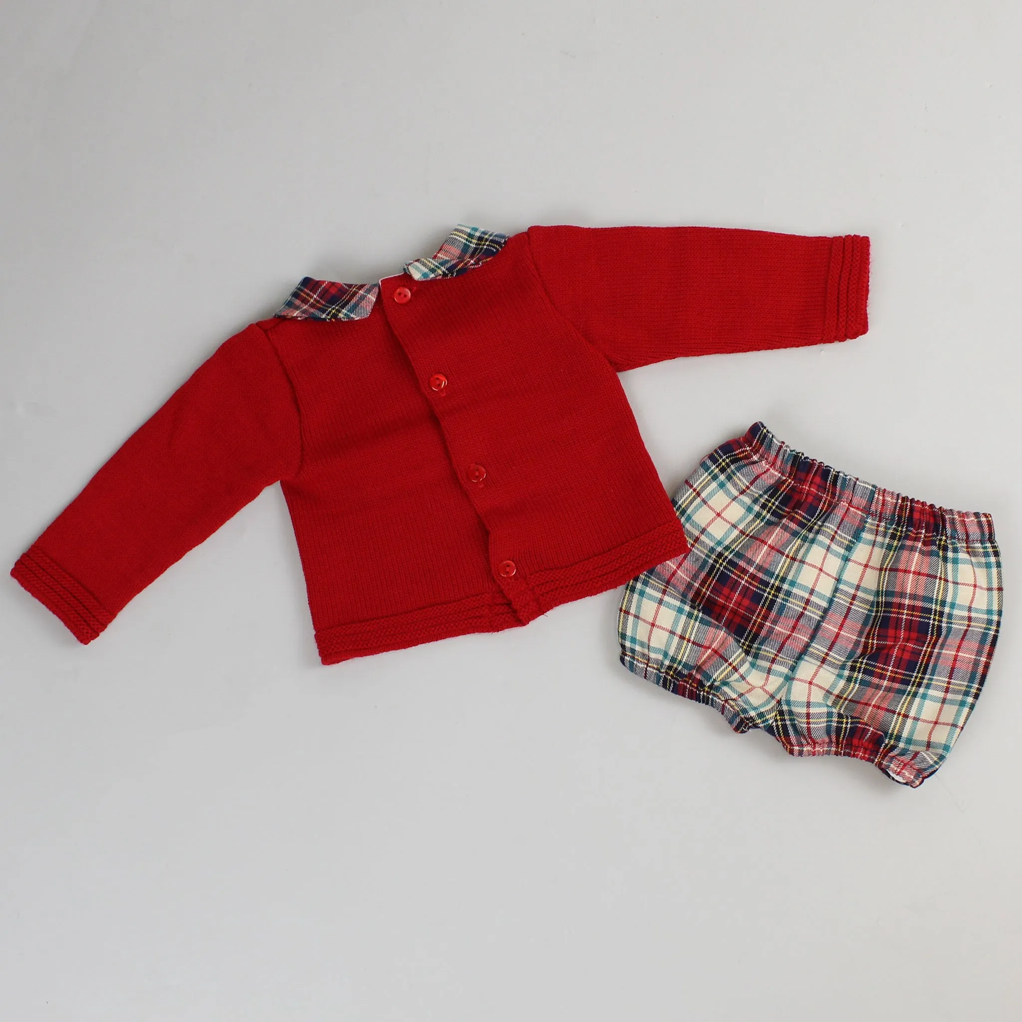 Baby Boys Red Knitted Top & Tartan Shorts - Pex Cole
