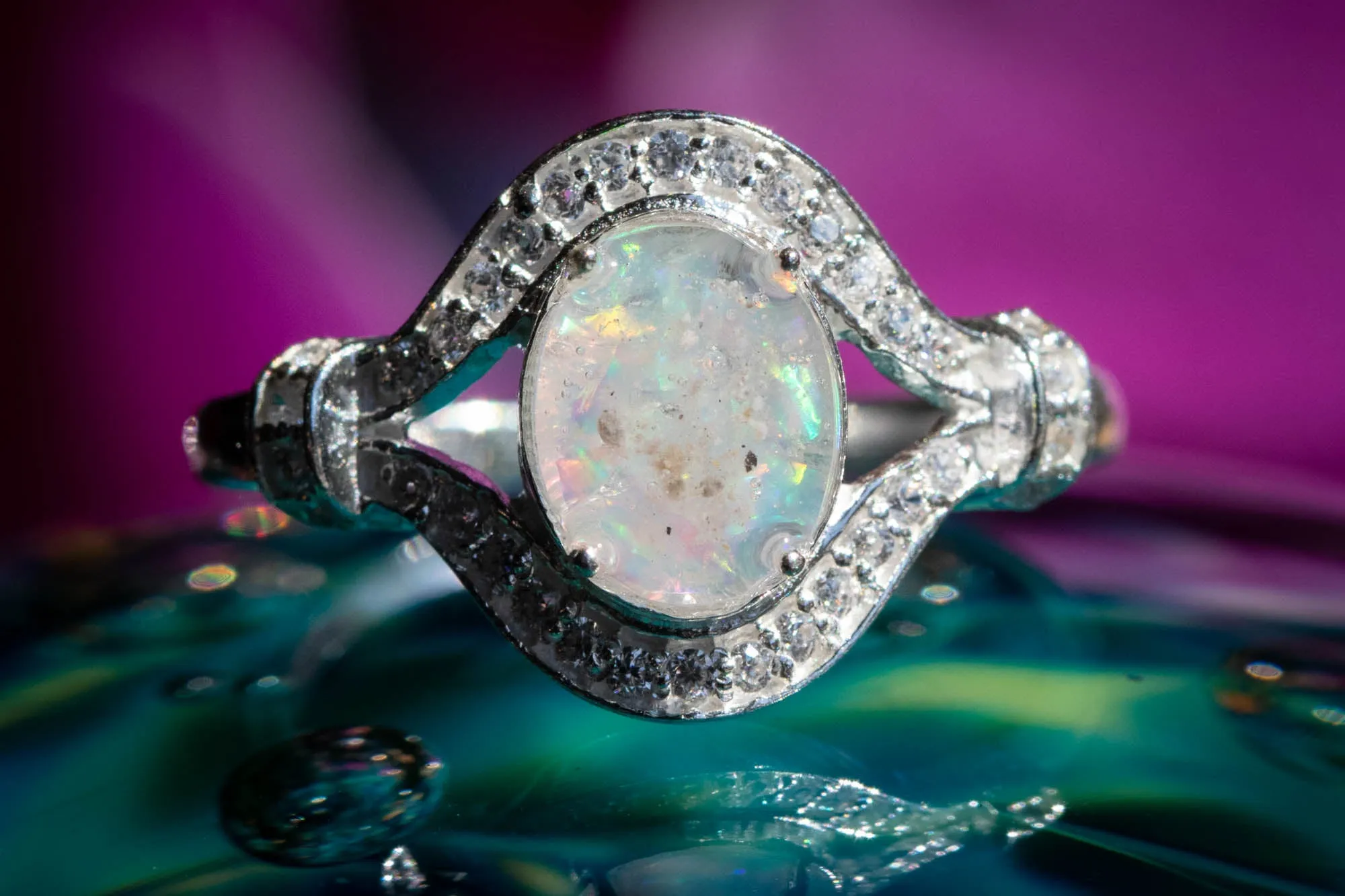 Bedazzled Opal Eye Ring with Cremation Ashes