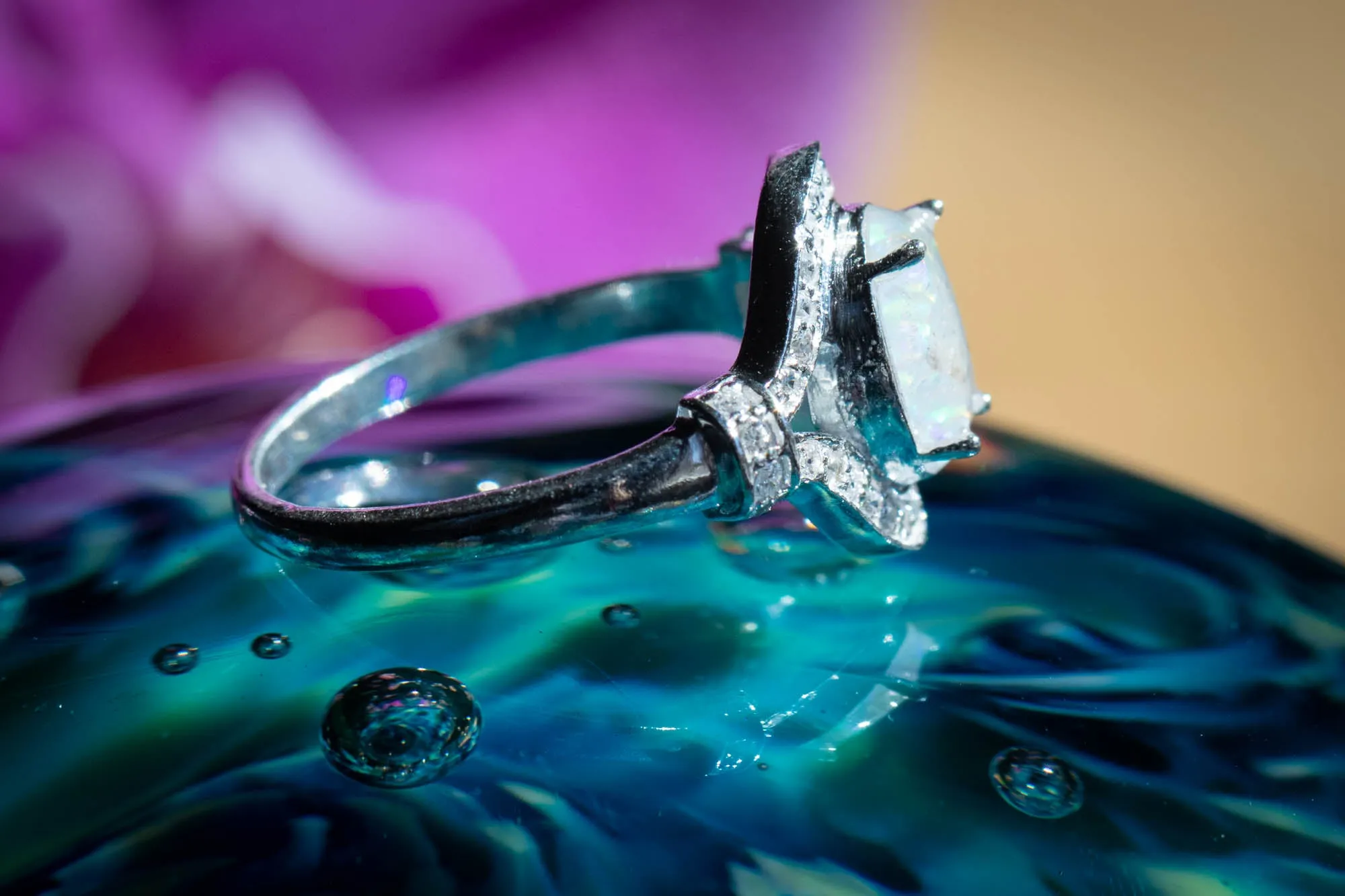 Bedazzled Opal Eye Ring with Cremation Ashes