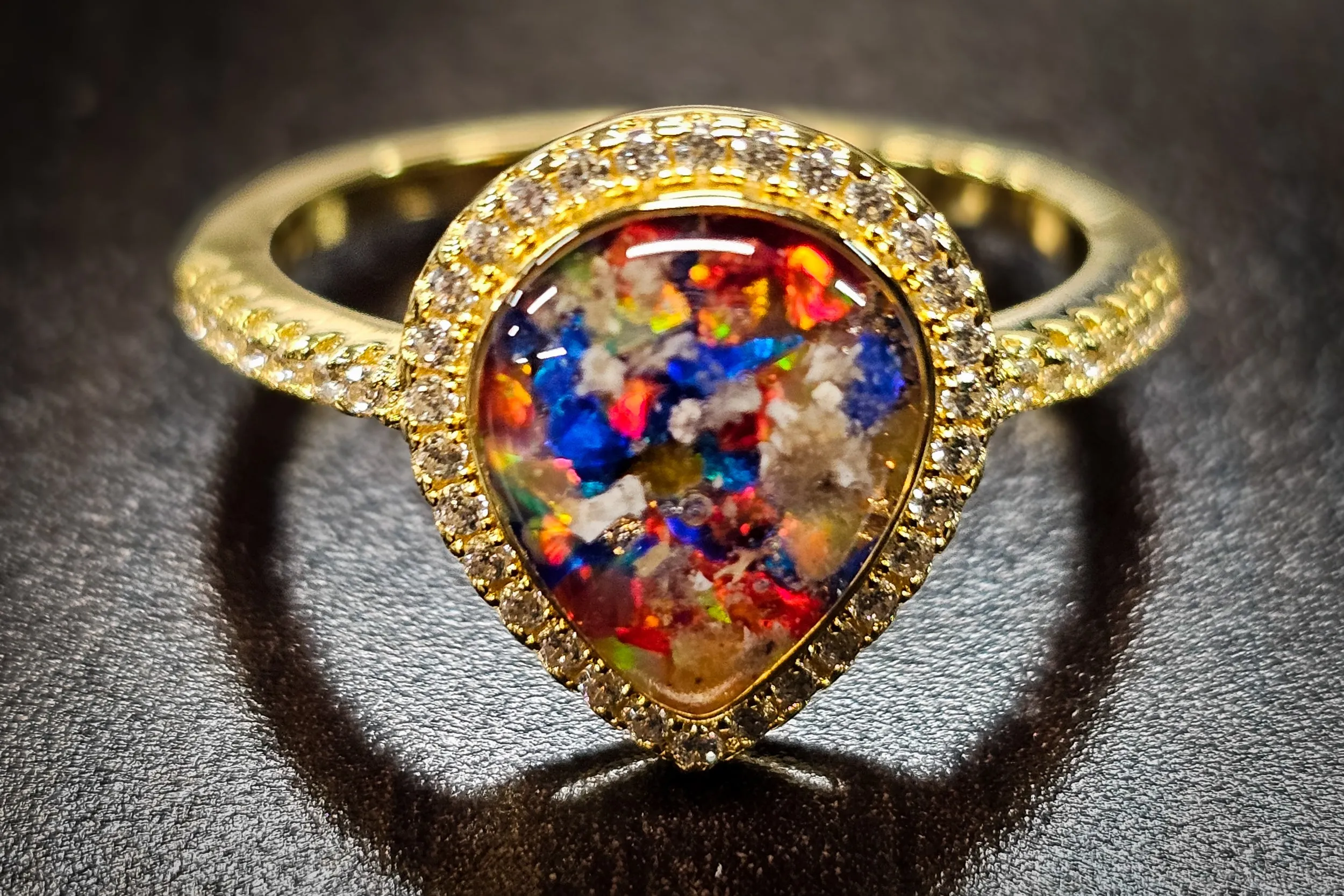 Bedazzled Pear Opal Ring with Cremation Ashes