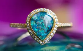 Bedazzled Pear Opal Ring with Cremation Ashes