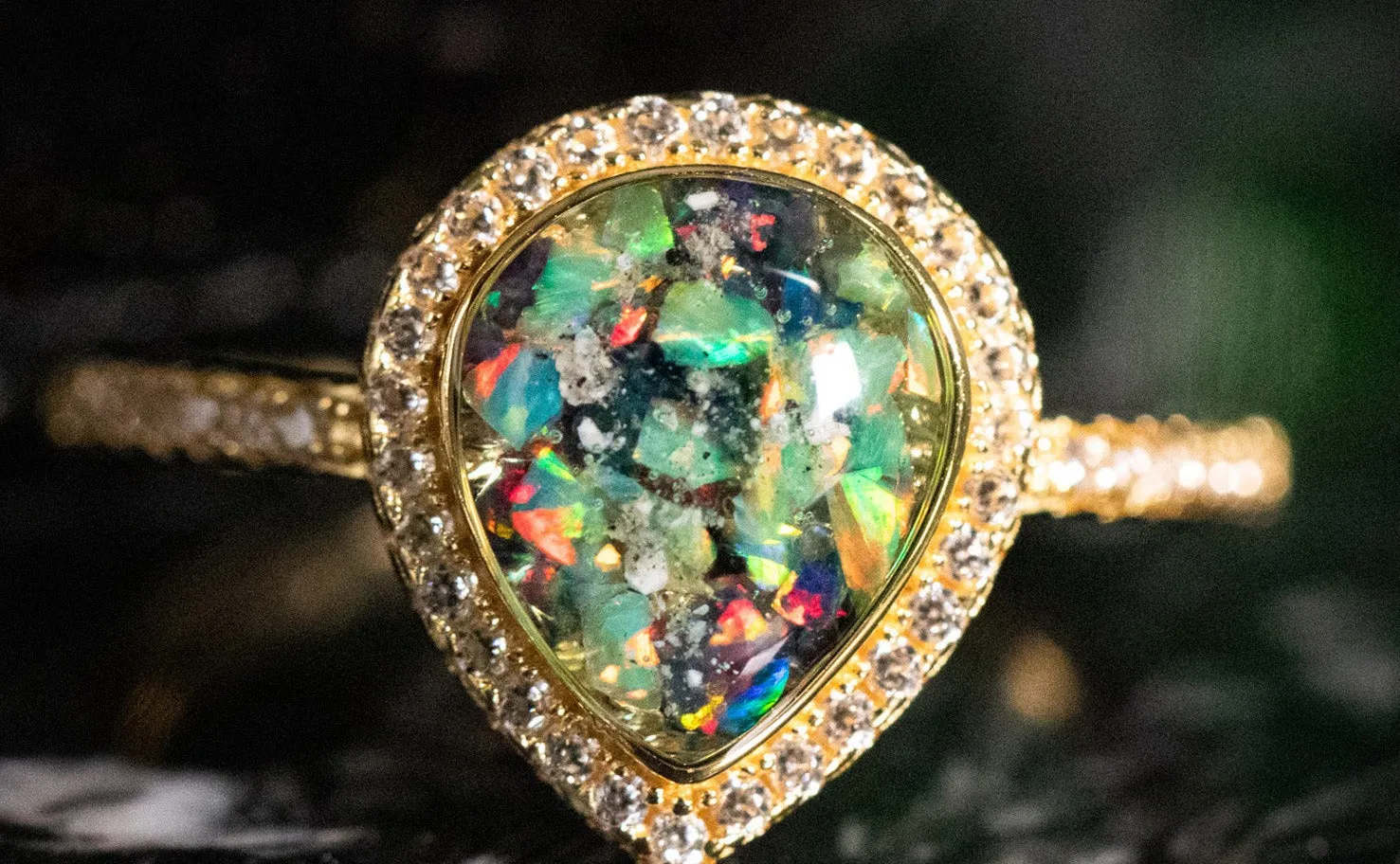 Bedazzled Pear Opal Ring with Cremation Ashes