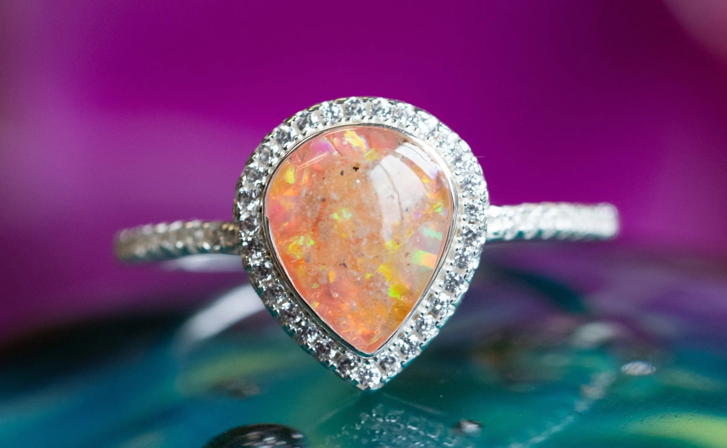 Bedazzled Pear Opal Ring with Cremation Ashes