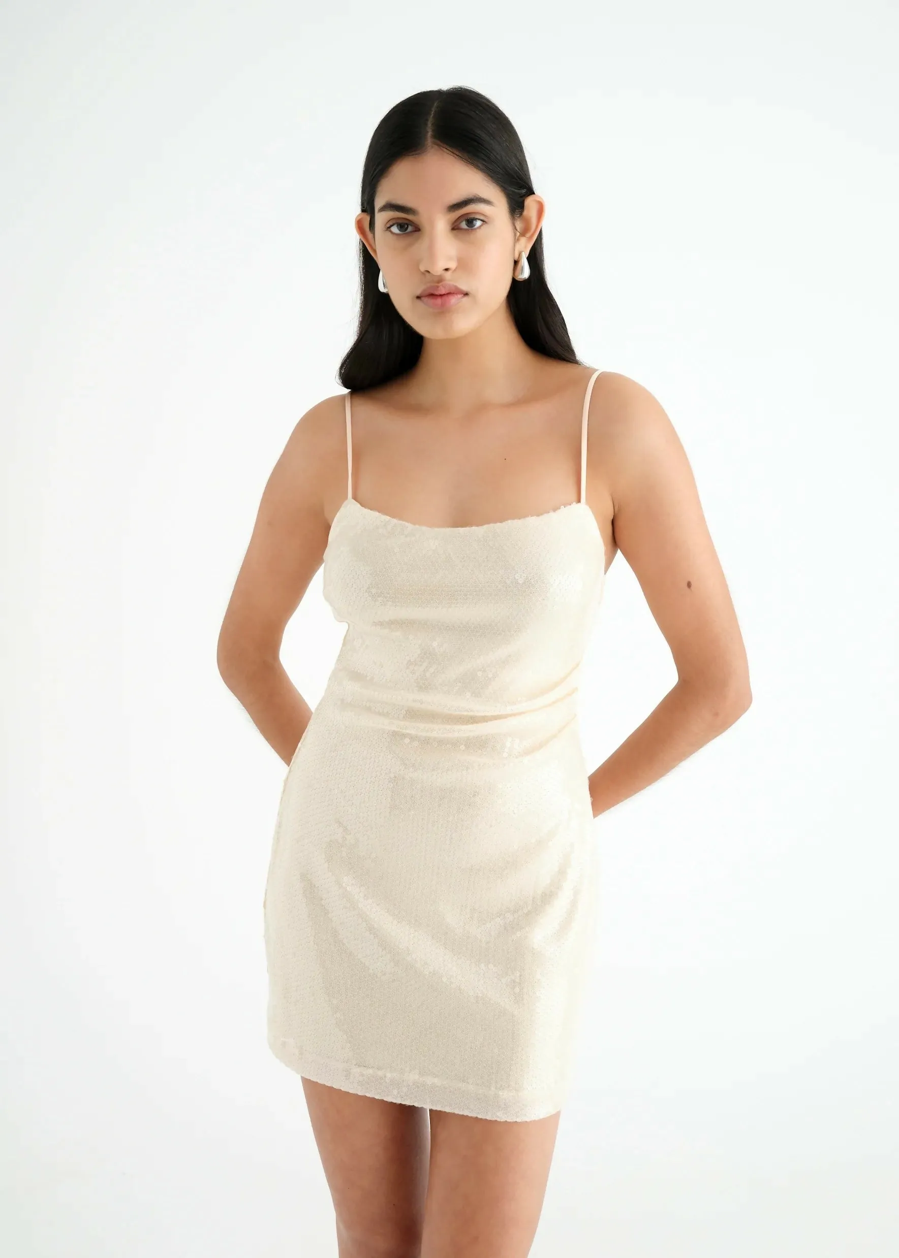 Benni Juliano Sequin Slip Mini Dress Light Toffee Size 8,10