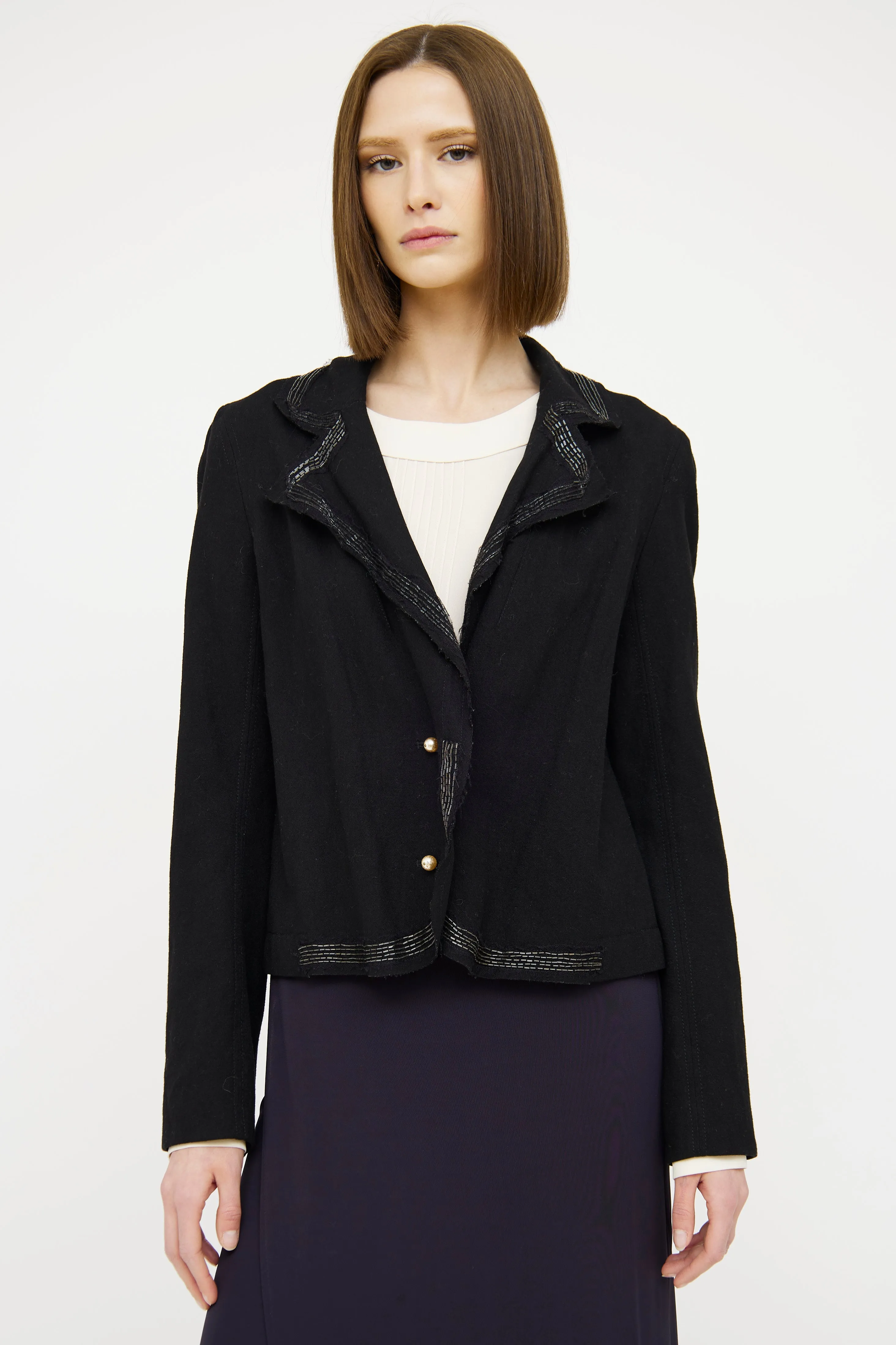 Black Applique Button Blazer