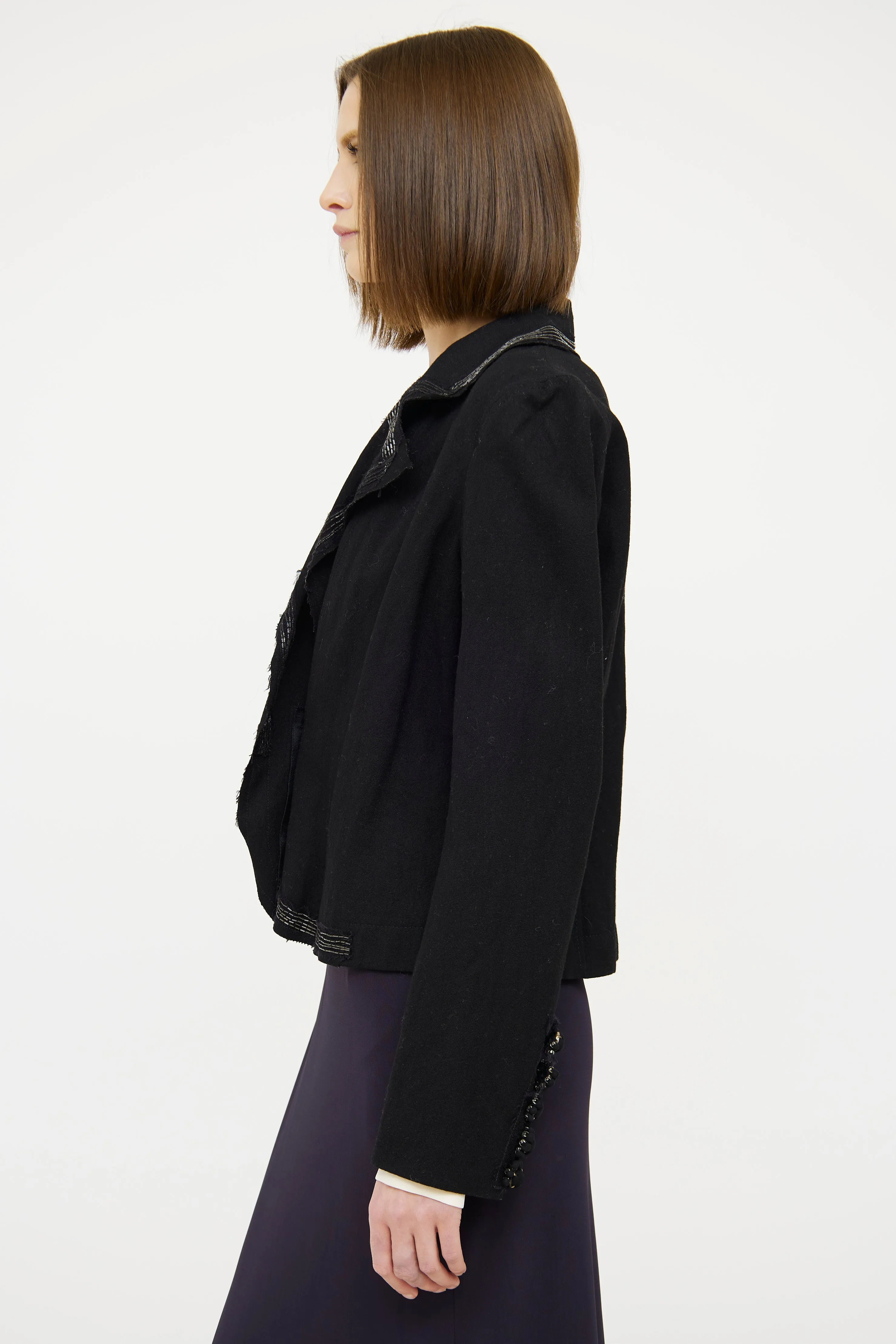 Black Applique Button Blazer