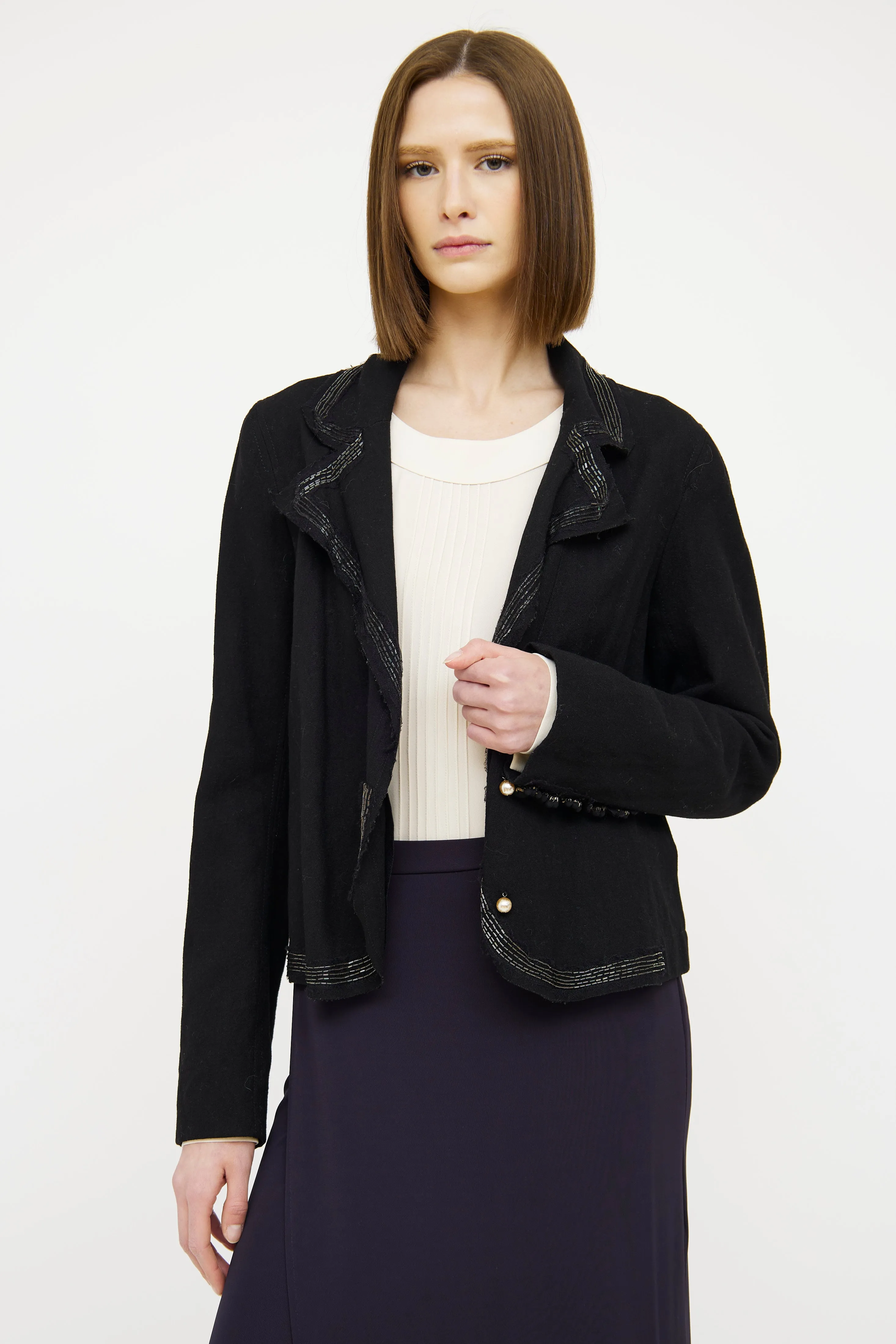 Black Applique Button Blazer