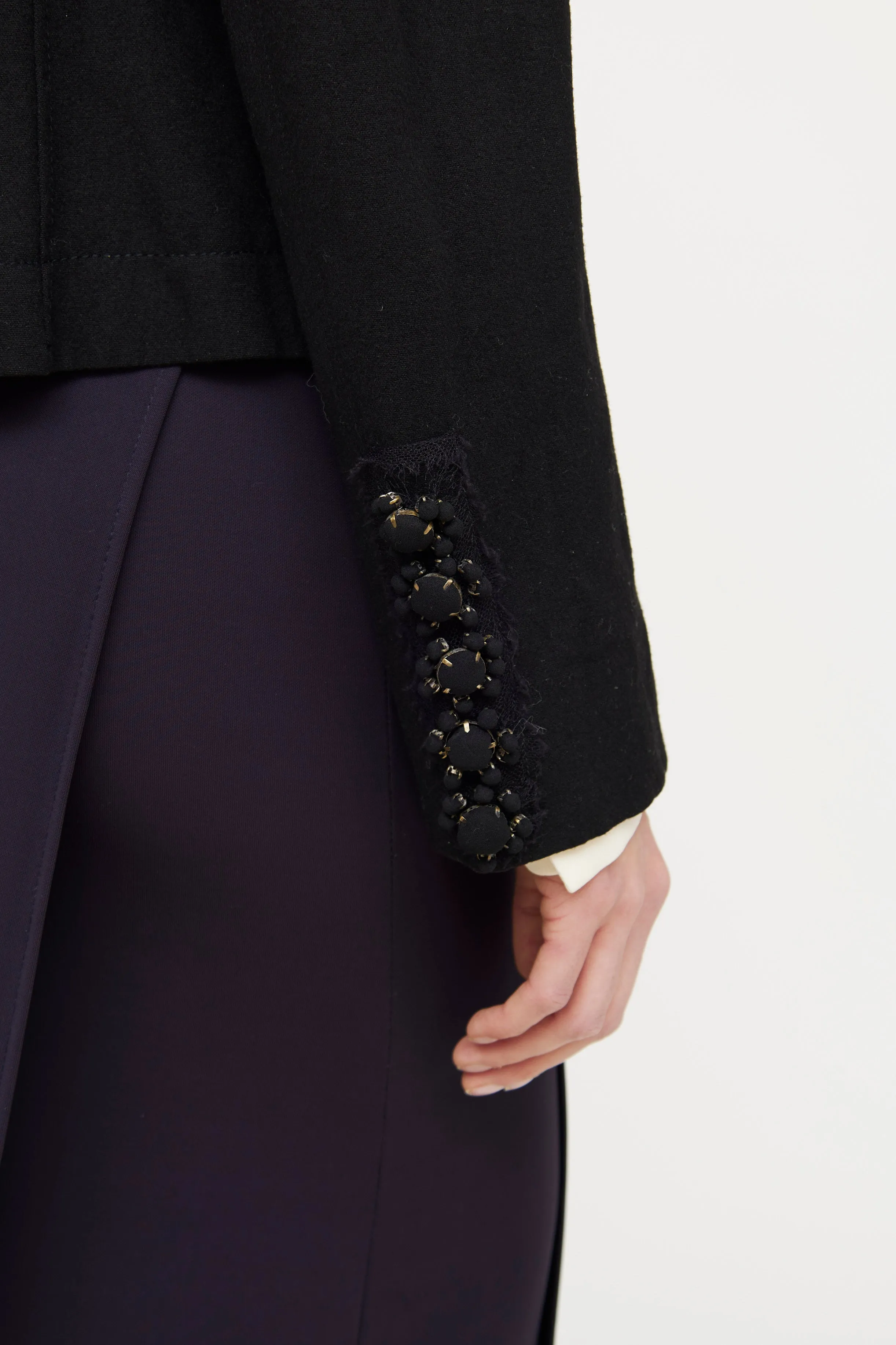 Black Applique Button Blazer