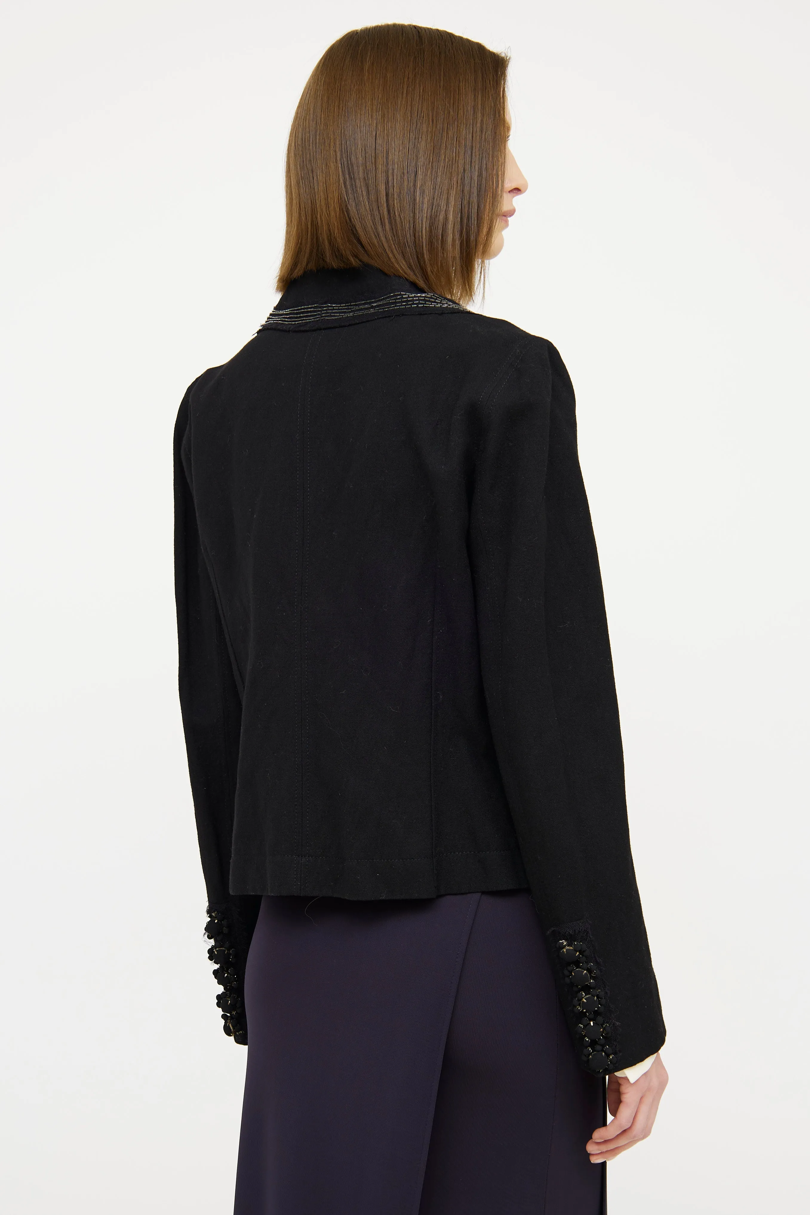 Black Applique Button Blazer