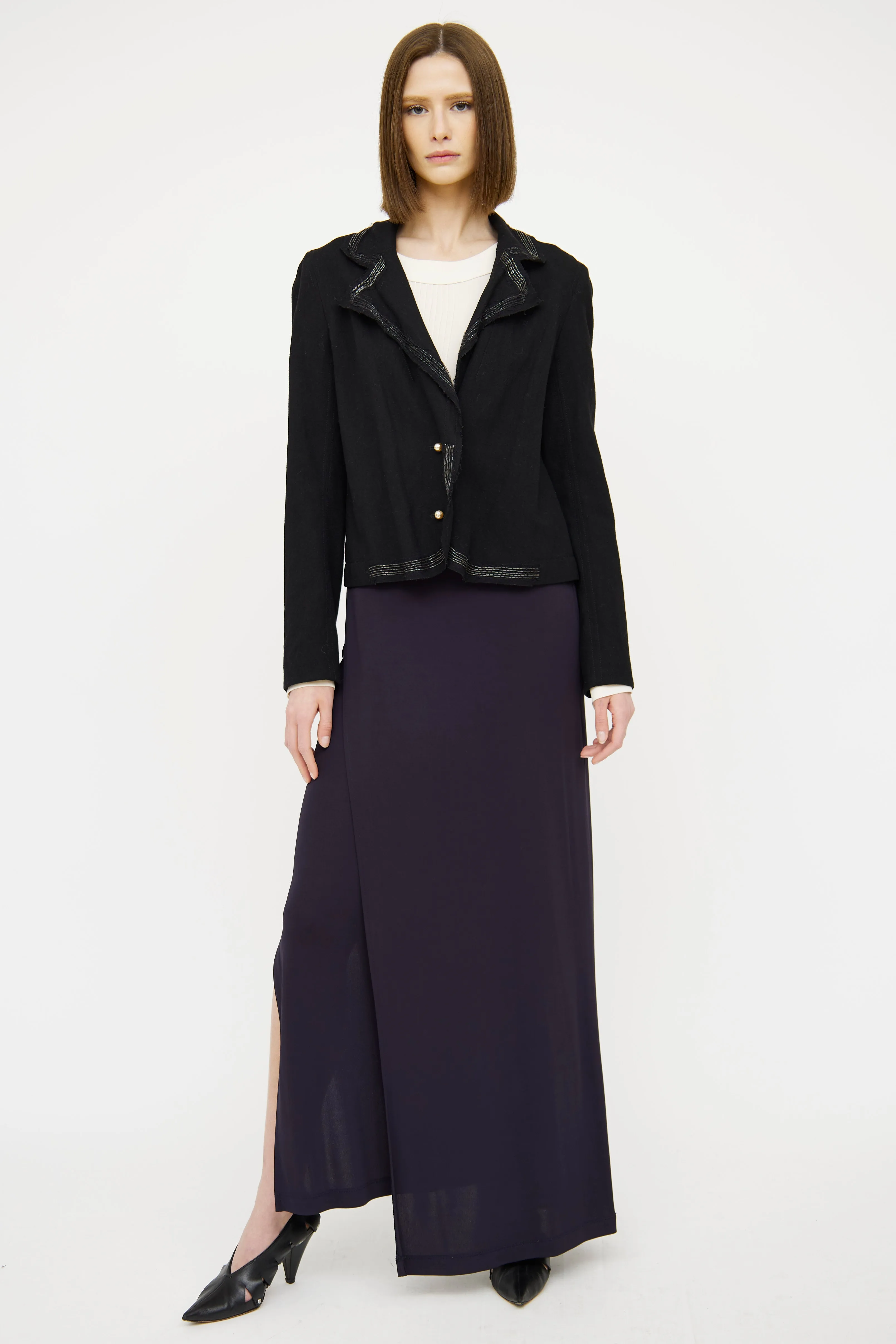 Black Applique Button Blazer