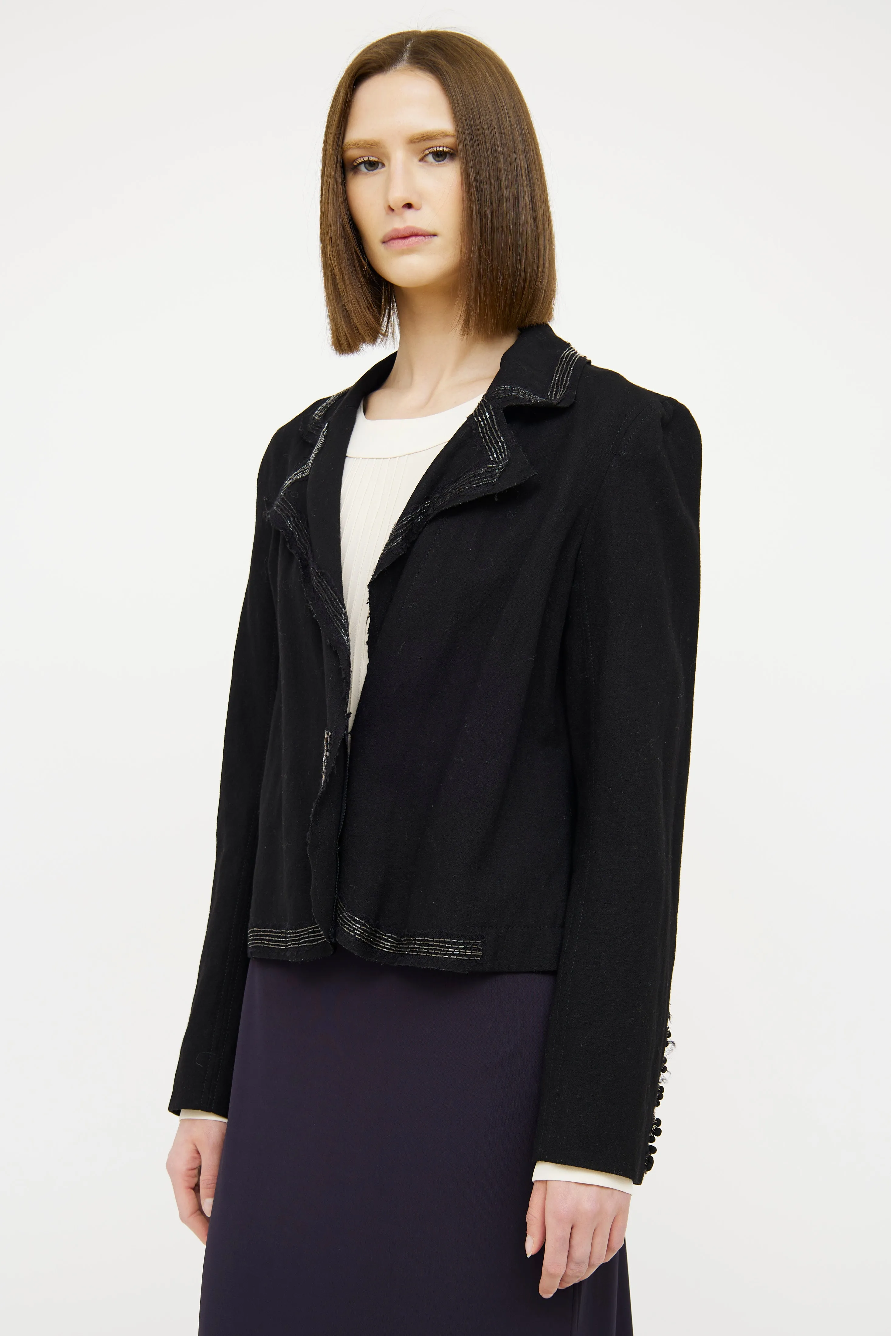 Black Applique Button Blazer