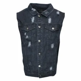 Black Distressed Denim Battle Vest