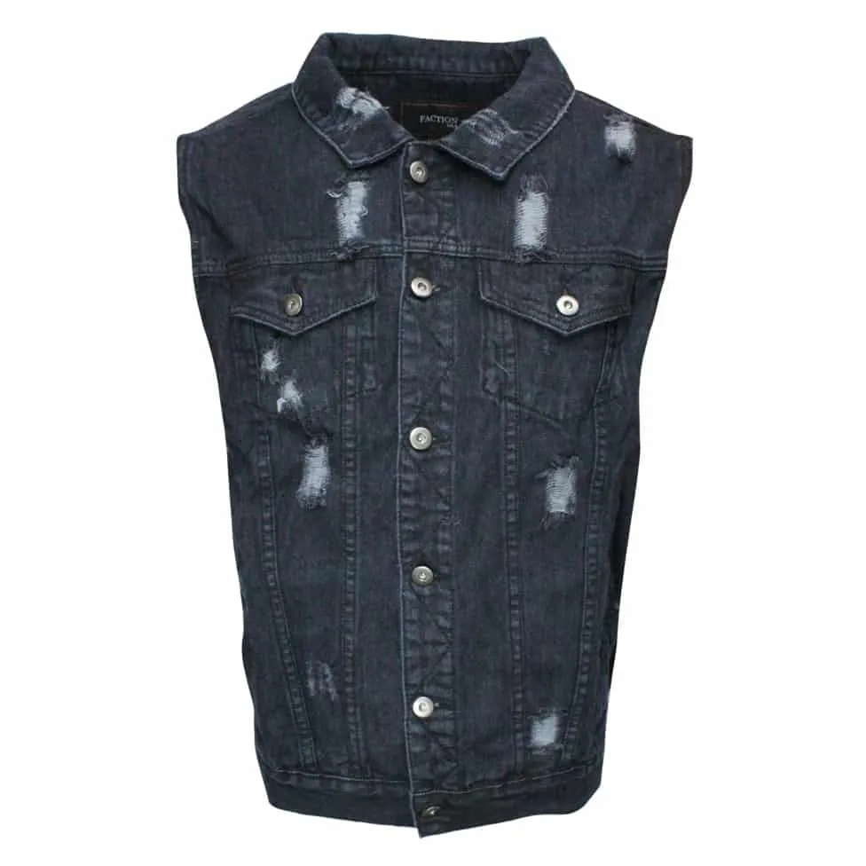 Black Distressed Denim Battle Vest