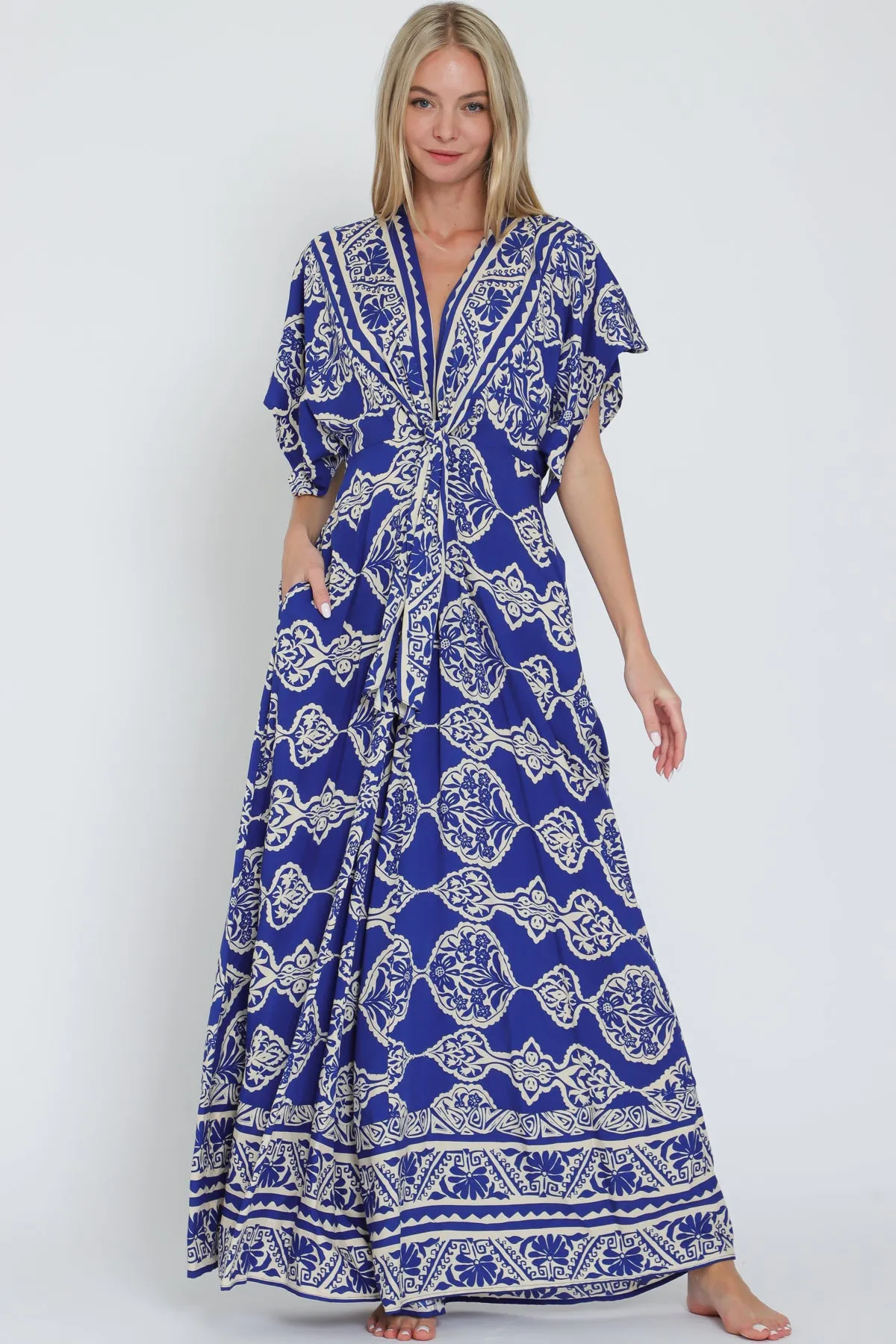 Blue Kimono Sleeve Wide Leg Jumpsuit