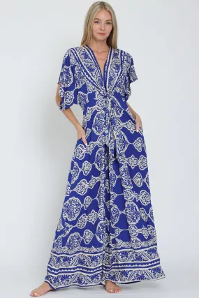 Blue Kimono Sleeve Wide Leg Jumpsuit