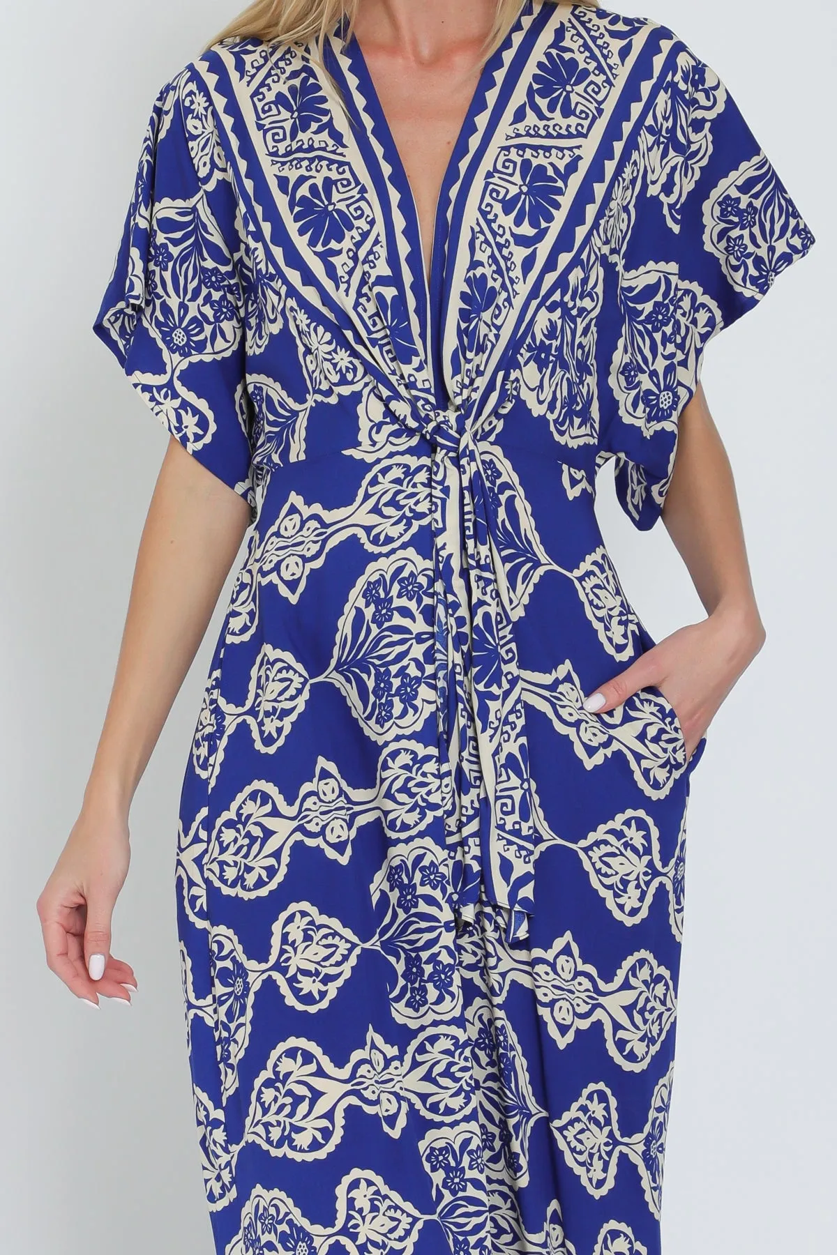 Blue Kimono Sleeve Wide Leg Jumpsuit