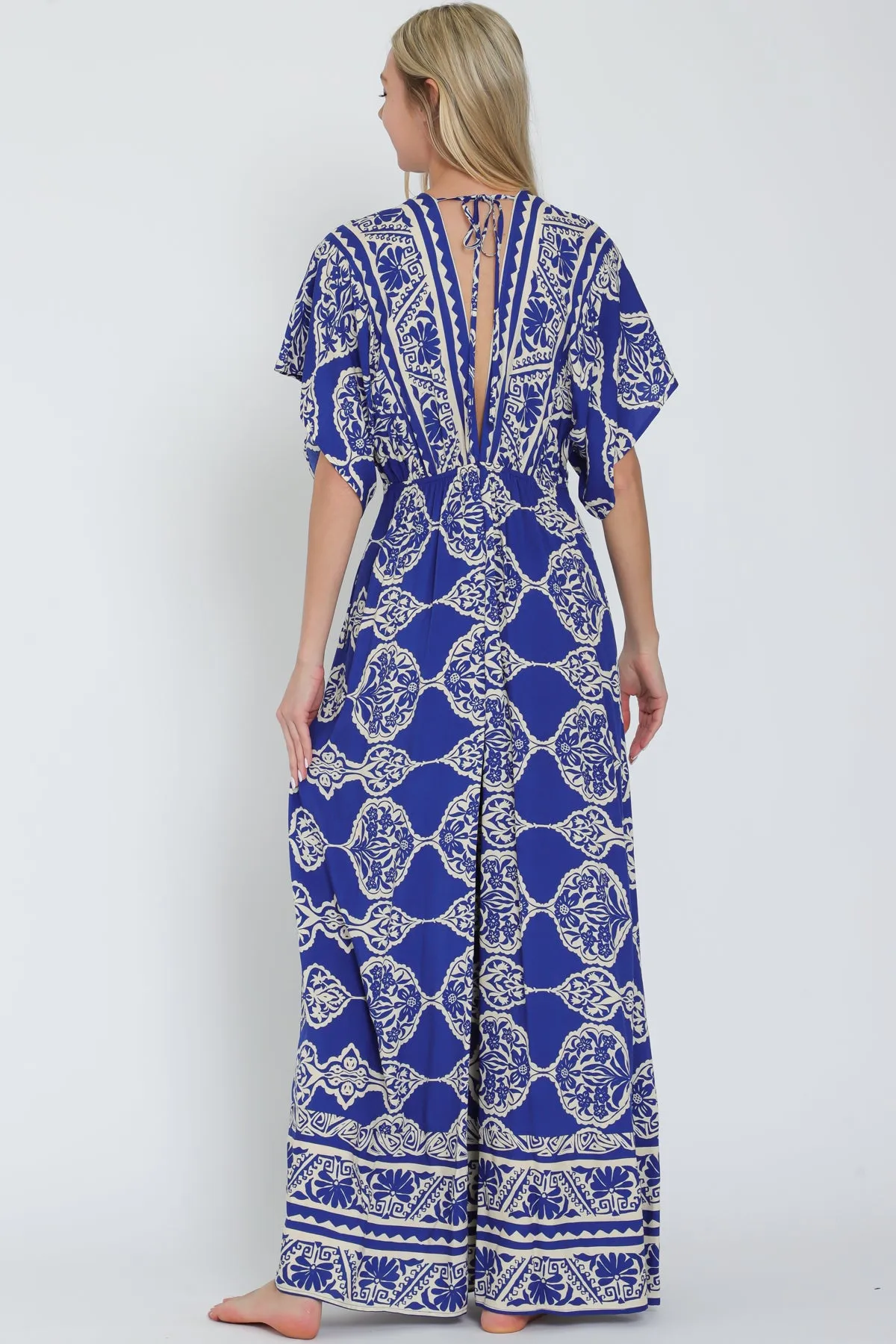 Blue Kimono Sleeve Wide Leg Jumpsuit