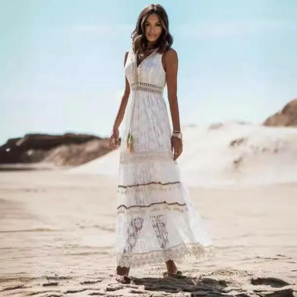 Bohemian Lace Patchwork Long Skirt Jumpsuit for Women