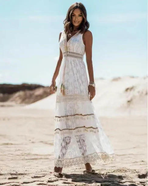 Bohemian Lace Patchwork Long Skirt Jumpsuit for Women