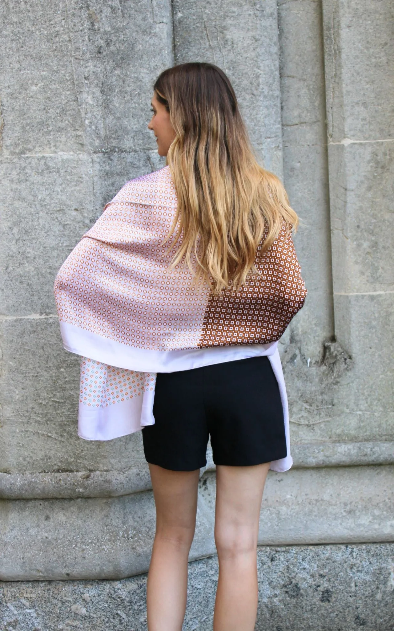 Brown and Cream Ditsy Floral & Polka Dot Silk Scarf