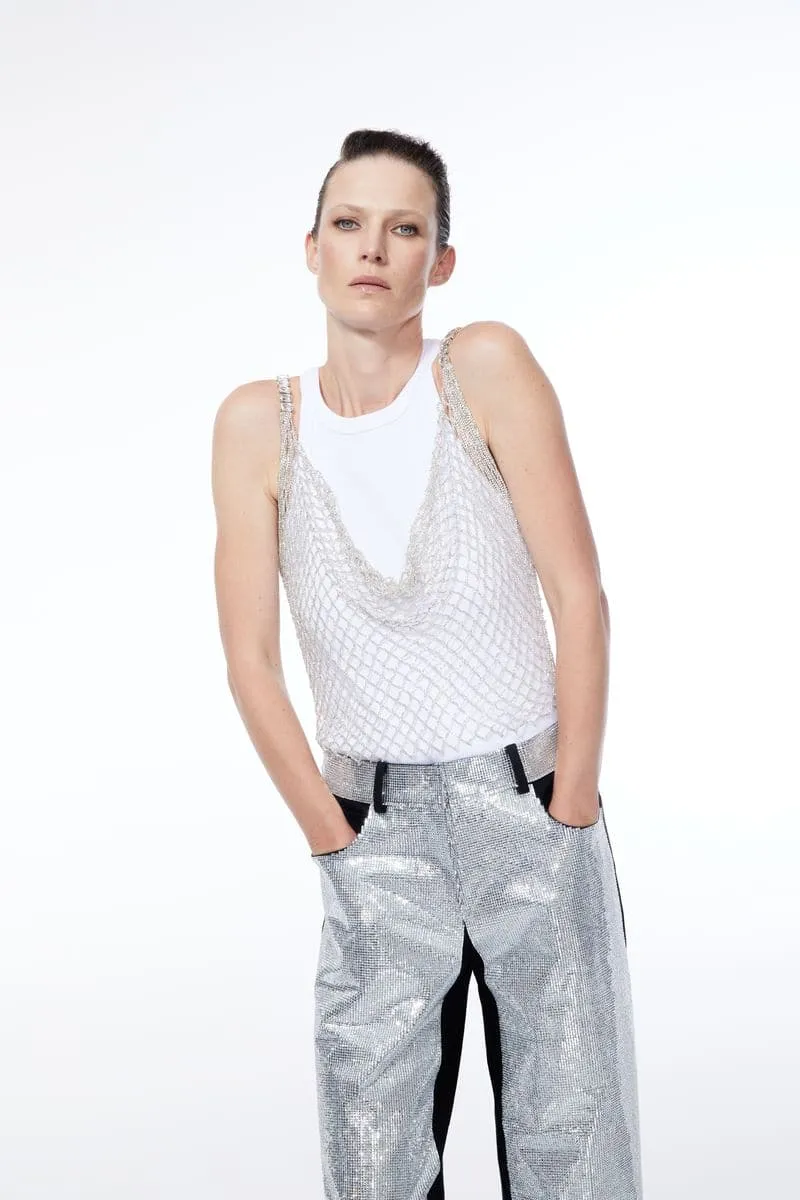 CASSANDRA CRYSTAL DRAPED TOP